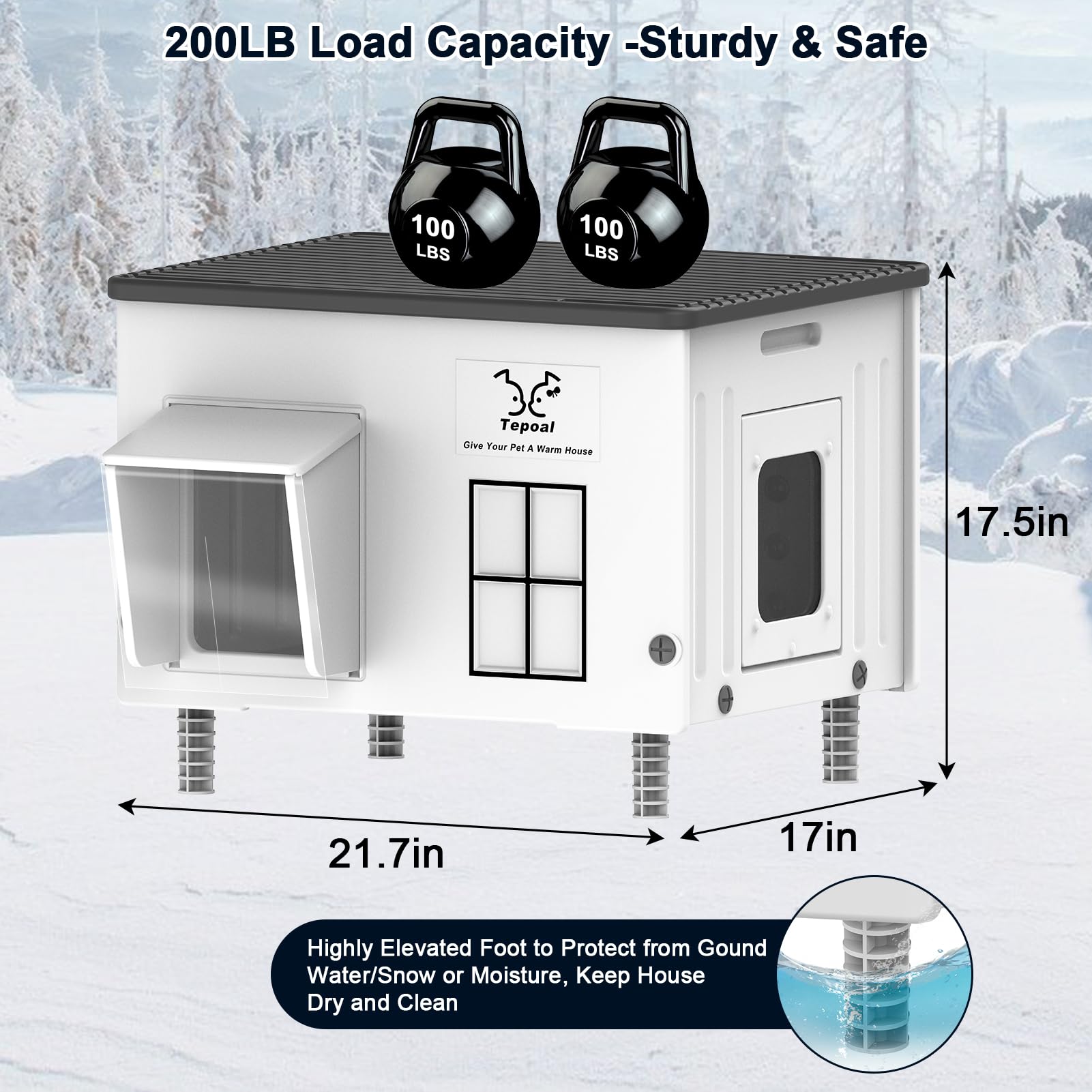 Dahivs Indestructible Heated Cat House side view highlights thick insulation for cold days.