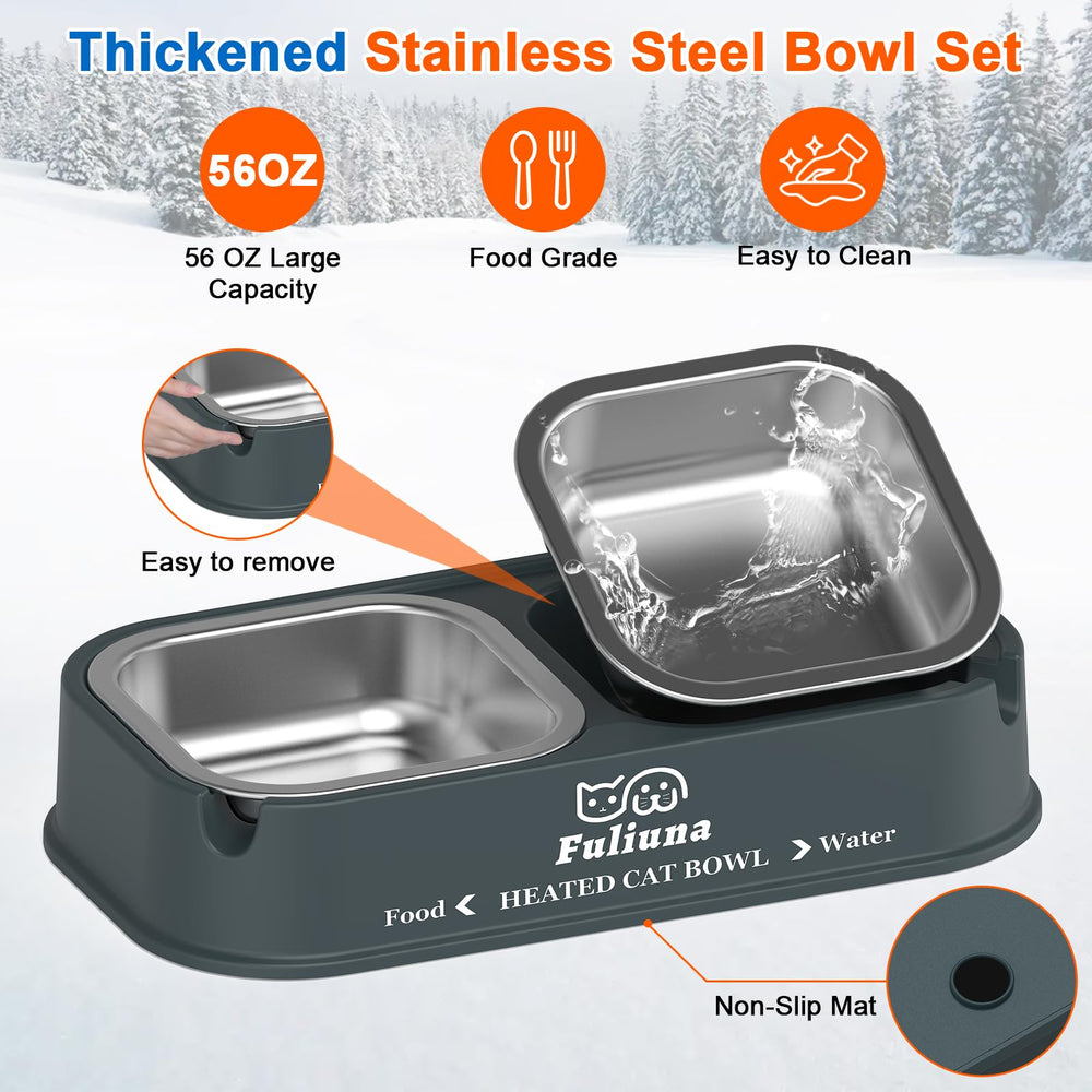 Dahivs outdoor heated bowl with two 28 oz bowls for easy refills