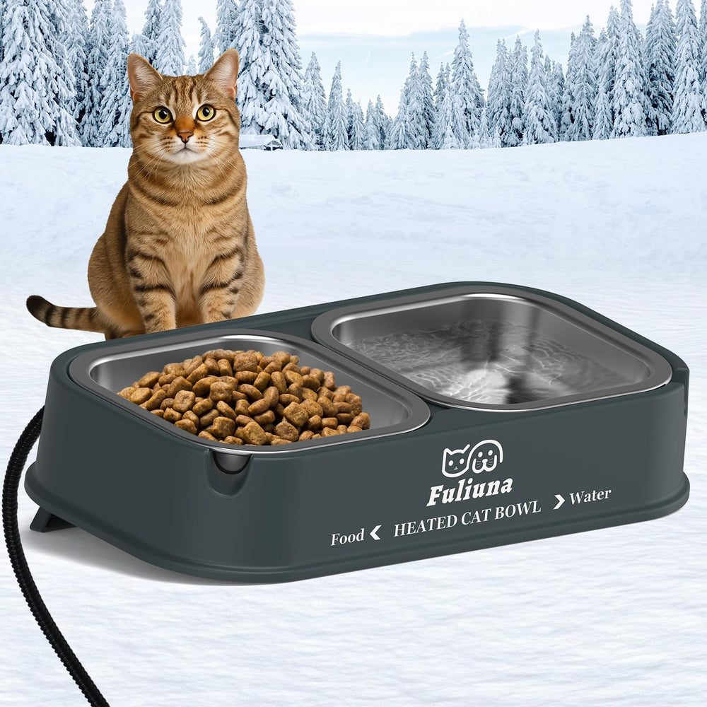 Dahivs outdoor heated cat bowl with dual bowls for water and food in cold weather