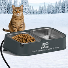 Dahivs outdoor heated cat bowl with dual bowls for water and food in cold weather