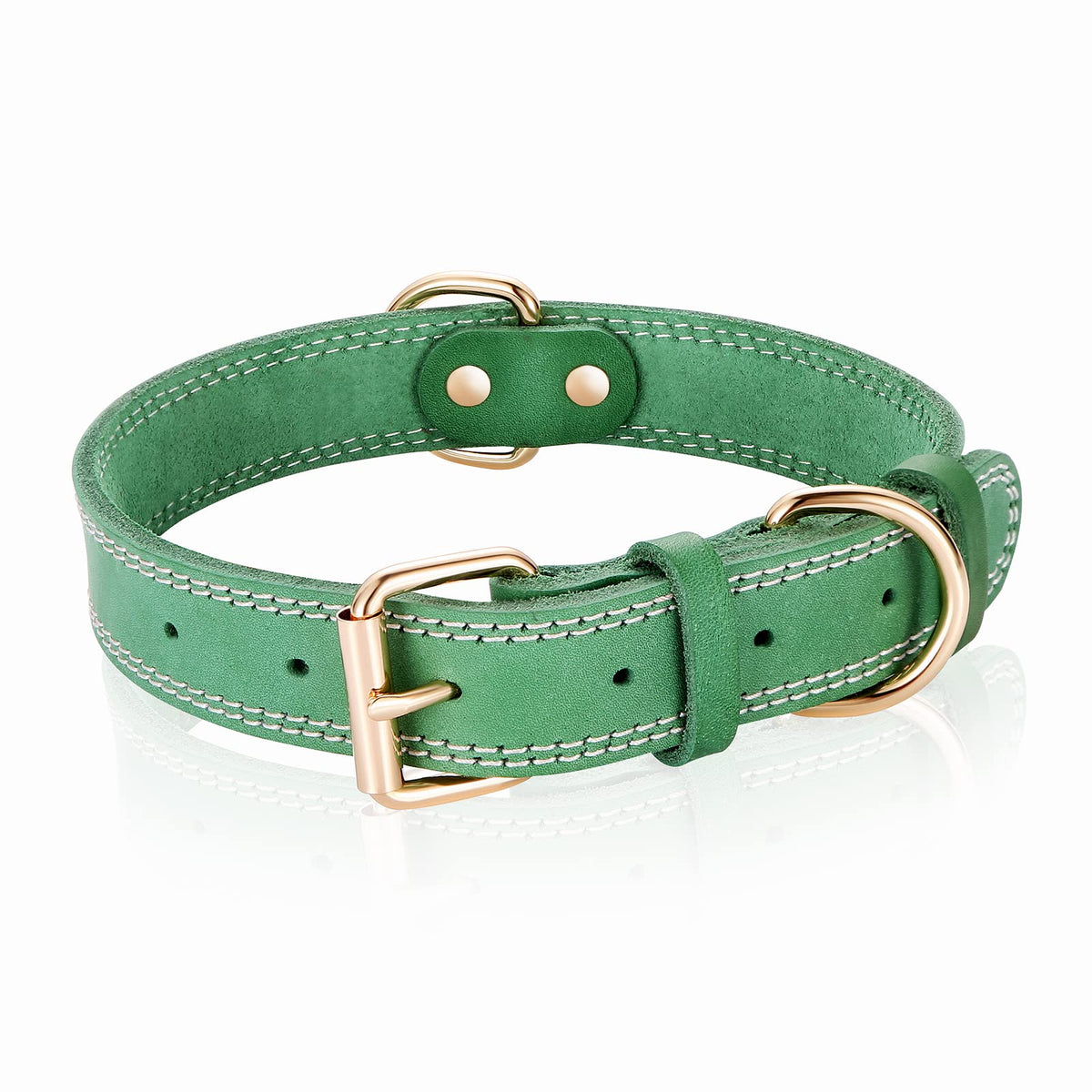 DAIHAQIKO genuine leather dog collar closeup buckle for durable daily walks.