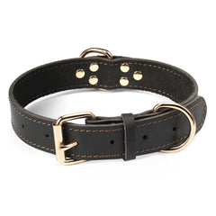 DAIHAQIKO genuine leather dog collar closeup showing soft, durable leather for daily wear.