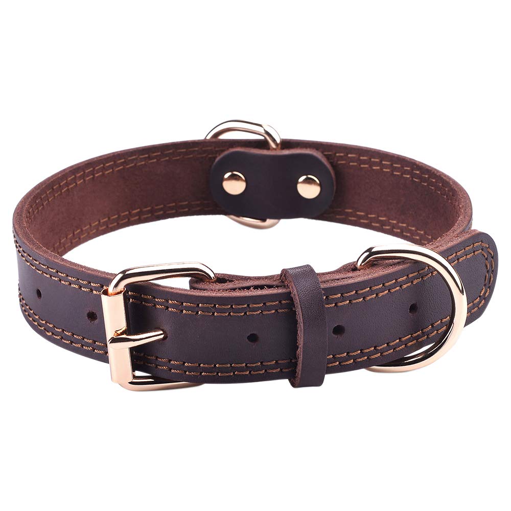 DAIHAQIKO Leather Dog Collar close-up shows premium leather texture for soft, comfortable wear.