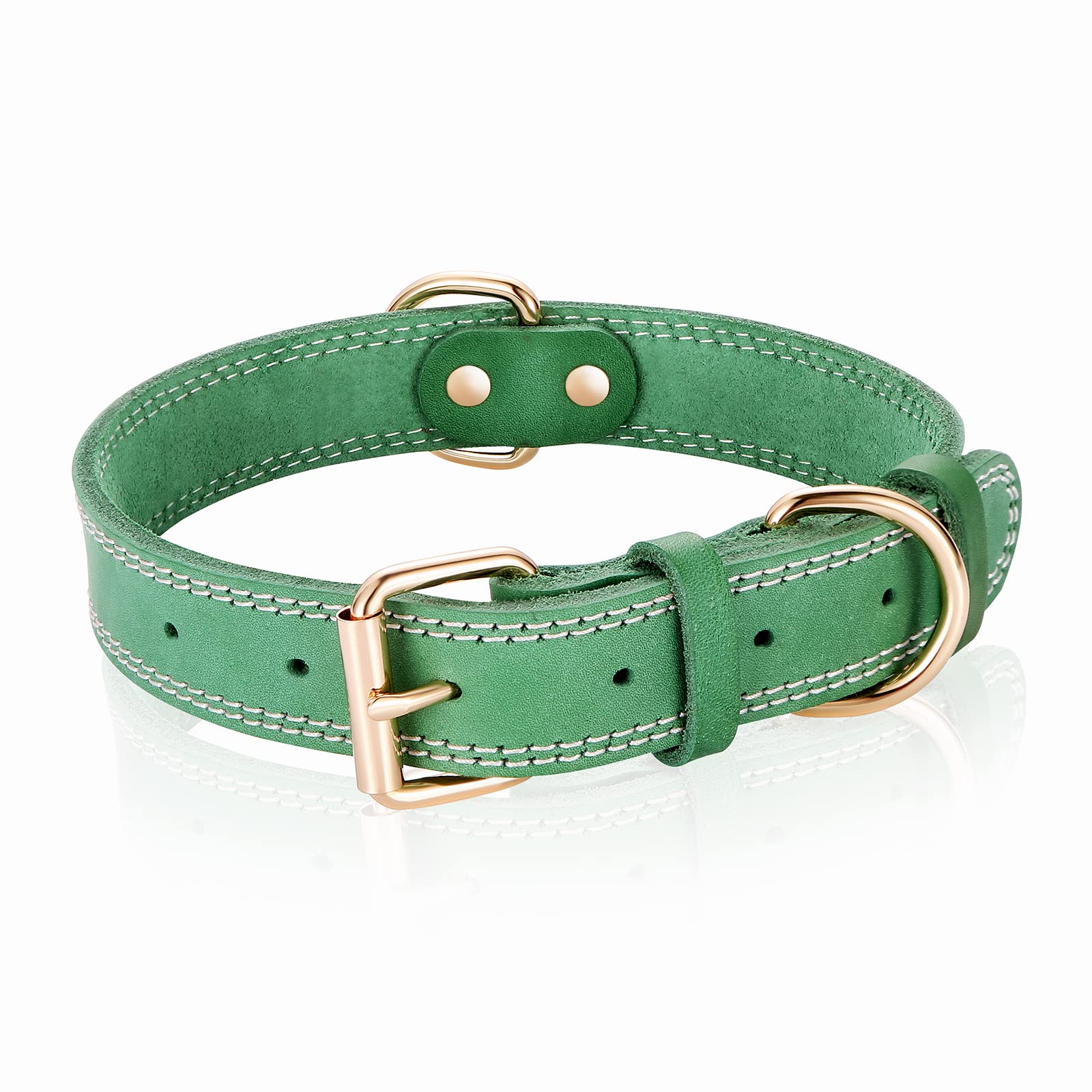 DAIHAQIKO leather dog collar heavy-duty wide green buckle for durable daily walks