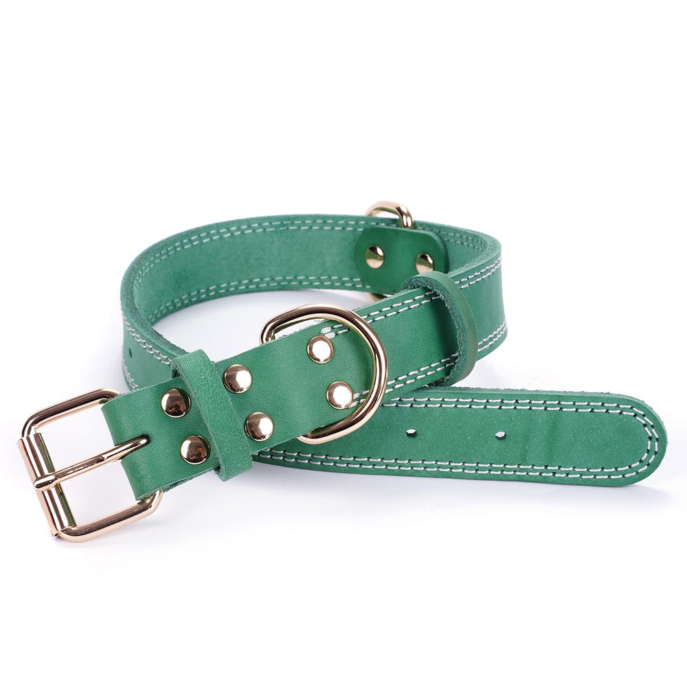DAIHAQIKO leather dog collar worn during outdoor activities for durability