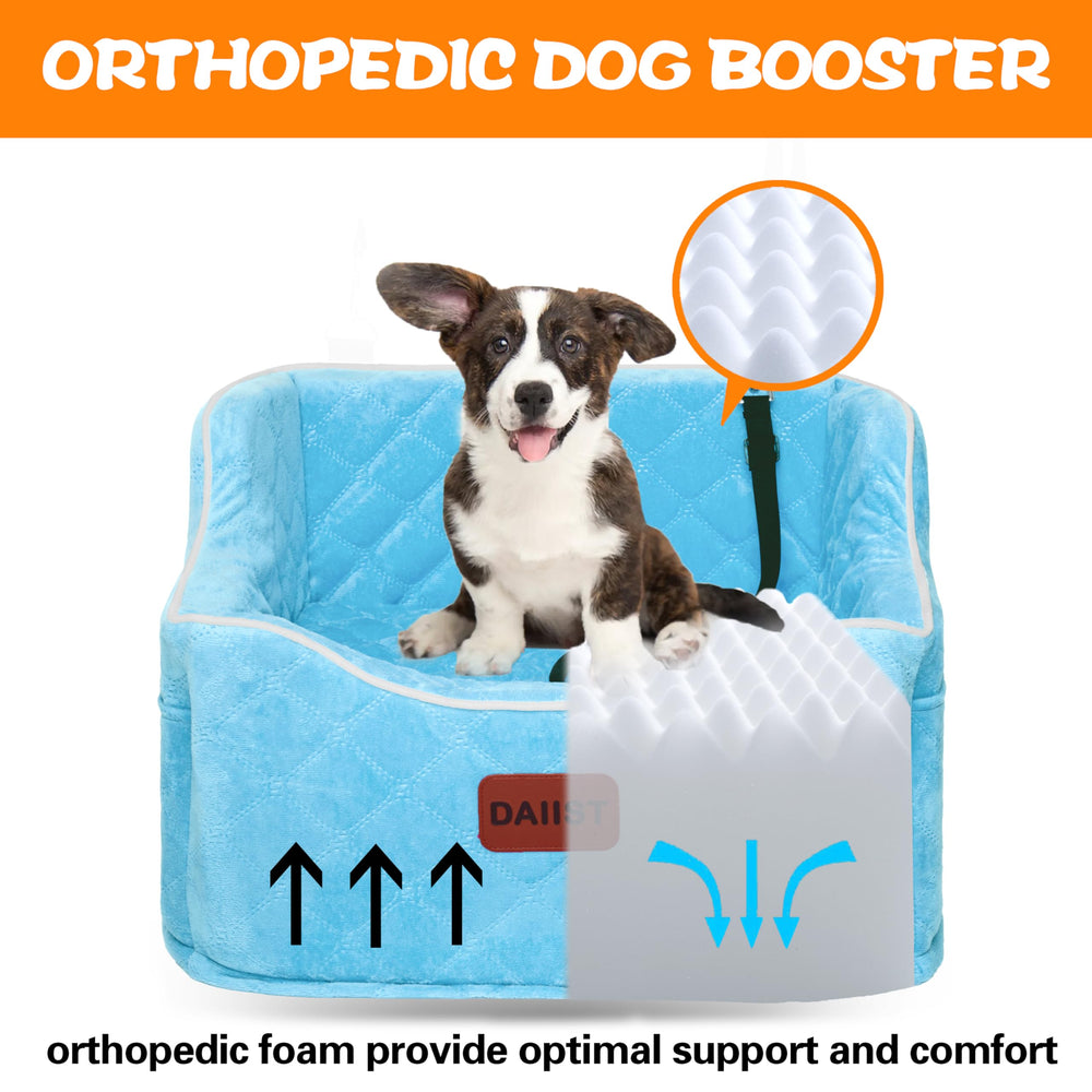 DAIIST dog car seat blue side view highlighting elevated design and stability