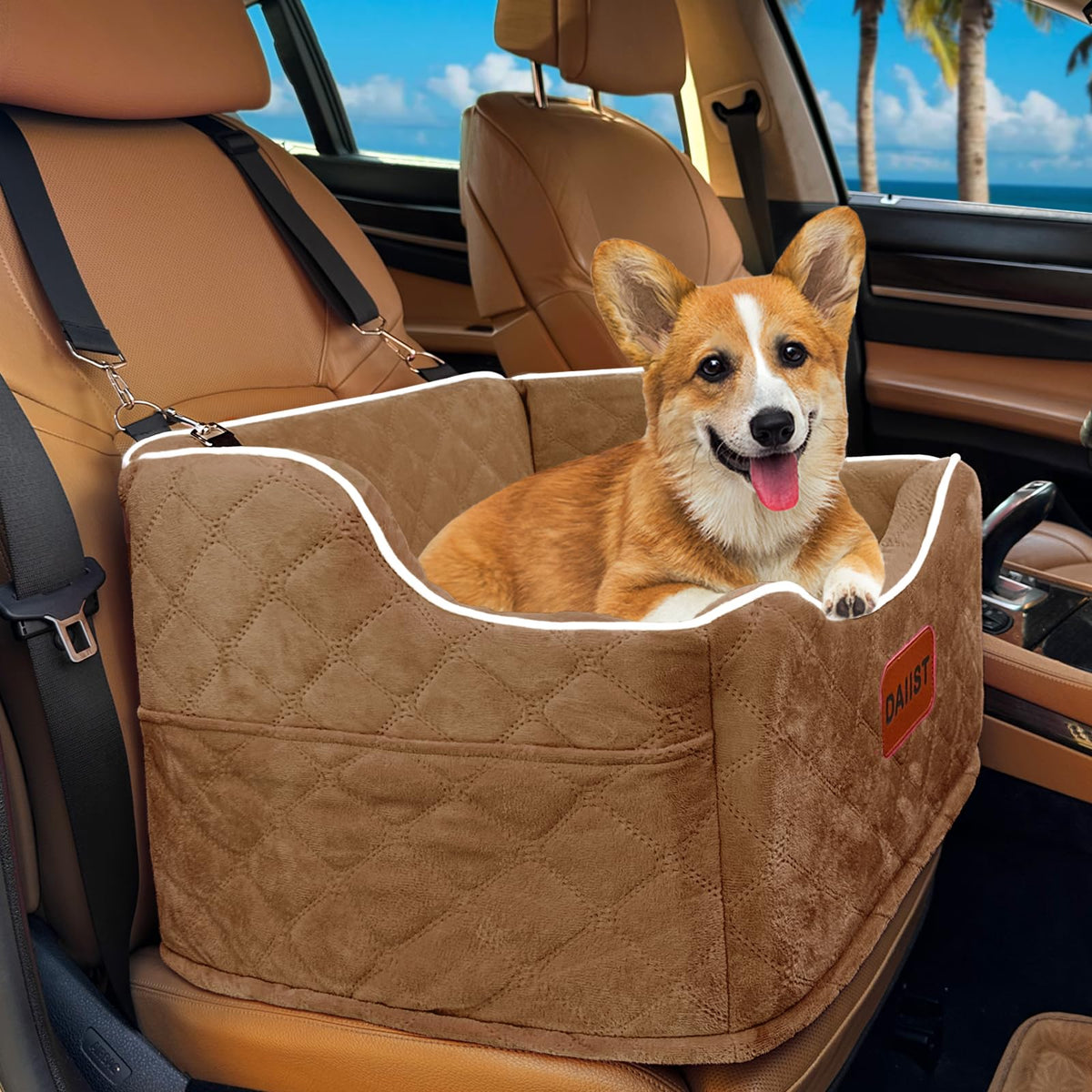 DAIIST dog car seat front view with memory foam comfort for small dogs