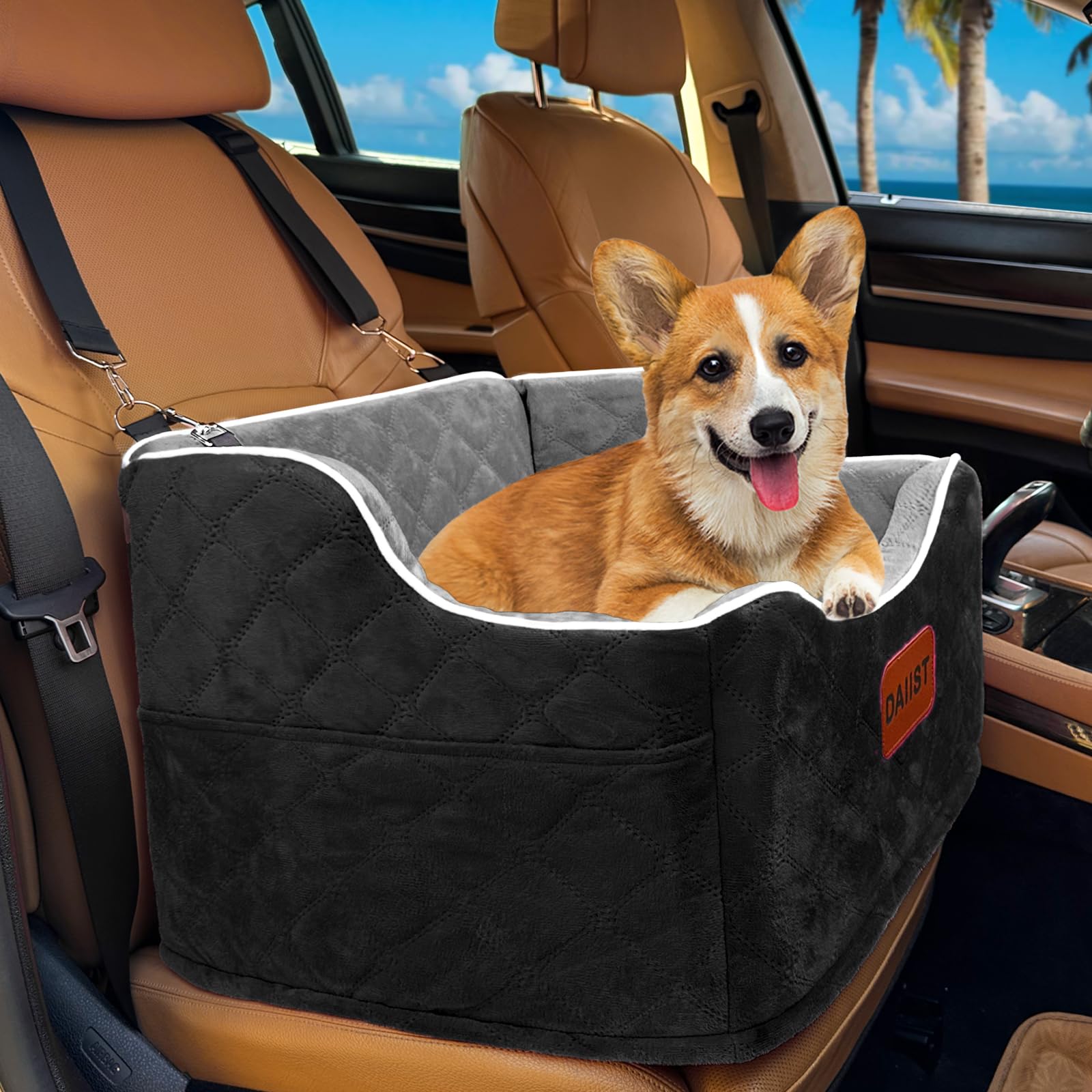 DAIIST dog car seat with soft memory foam and plush cover for comfy rides.