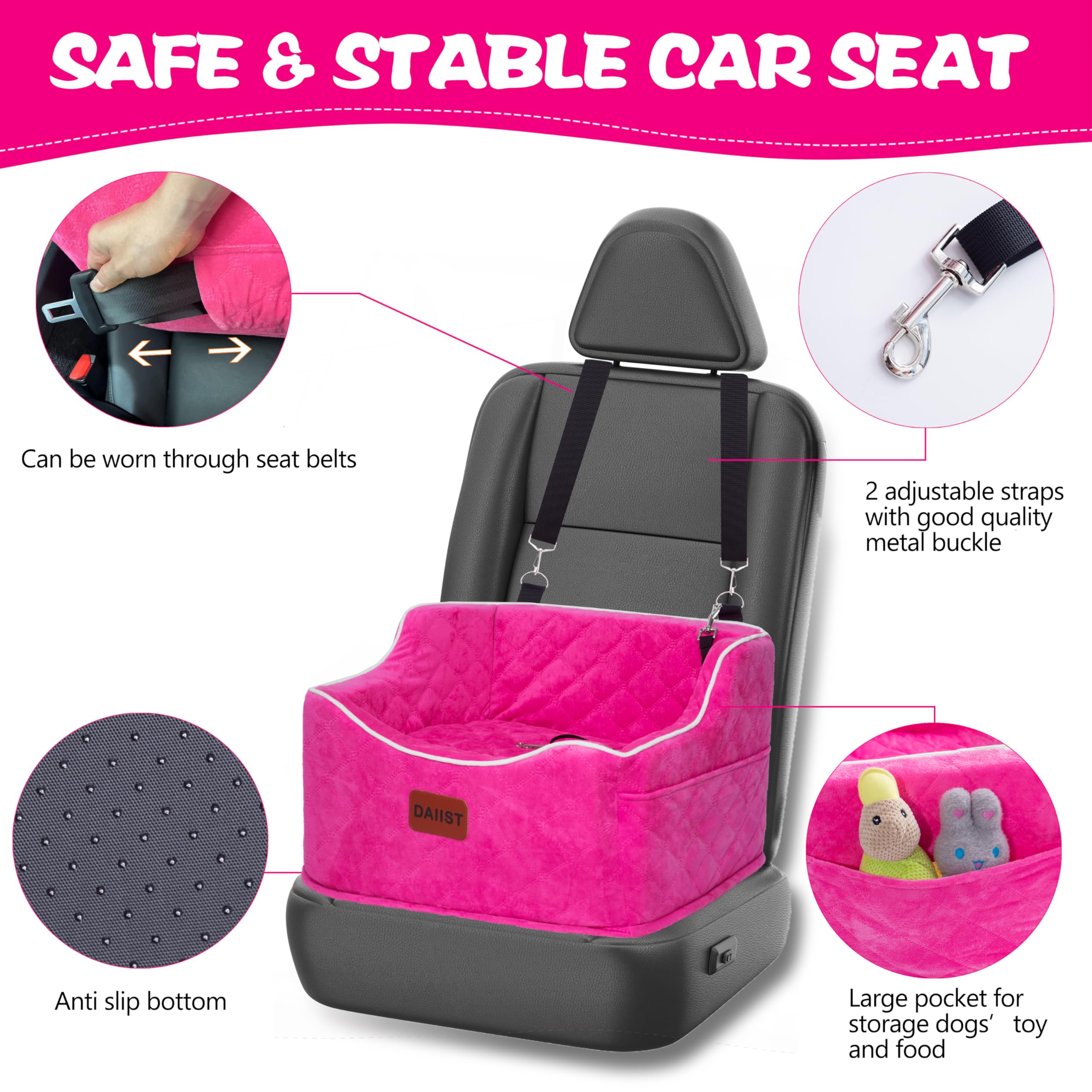 DAIIST dog car seat reinforced straps and buckles for secure travel