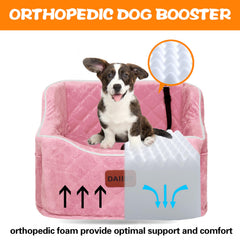 DAIIST memory-foam booster seat highlights premium support for small to medium dogs.