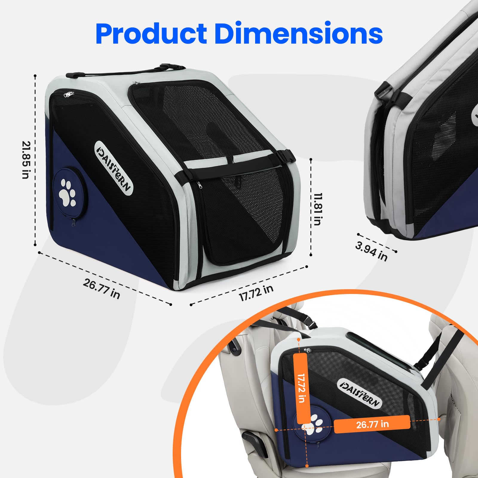 DAISTERN collapsible dog crate mesh windows blue for ventilation during long drives.