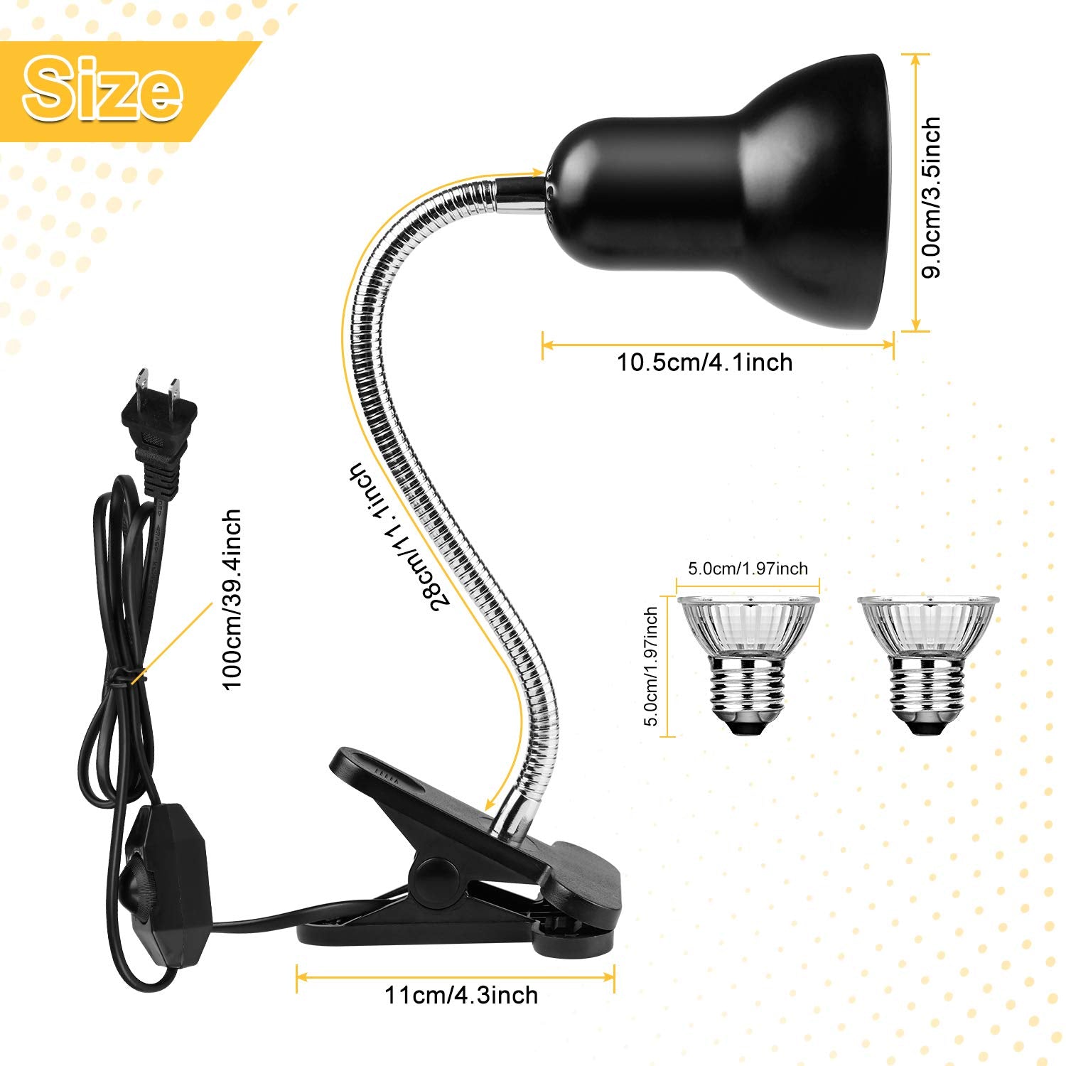 Dallfoll reptile heat lamp cable-length demonstrates convenient socket reach.