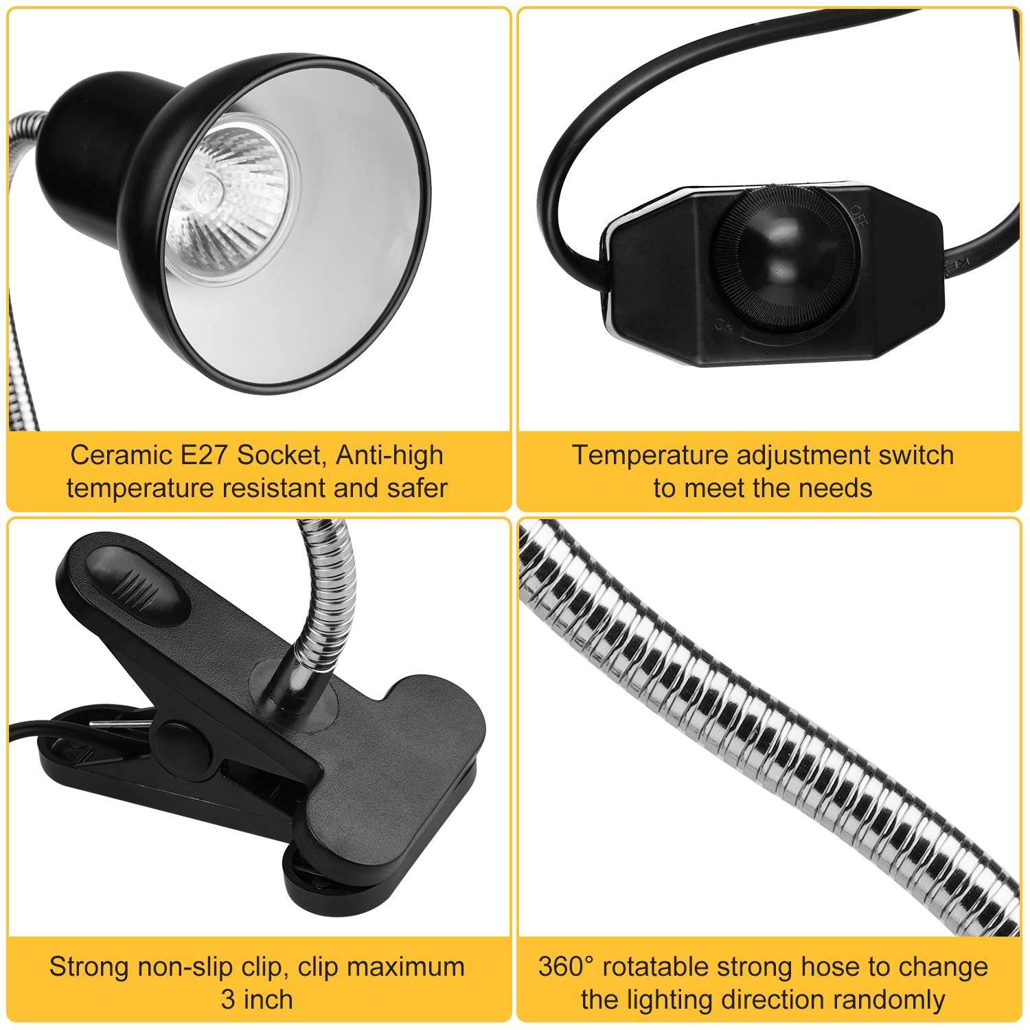 Dallfoll reptile heat lamp ceramic-socket supports high-heat bulbs.