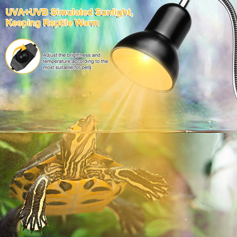 Dallfoll reptile heat lamp two-uv-bulbs close-up shows UV spectrum for reptile comfort.