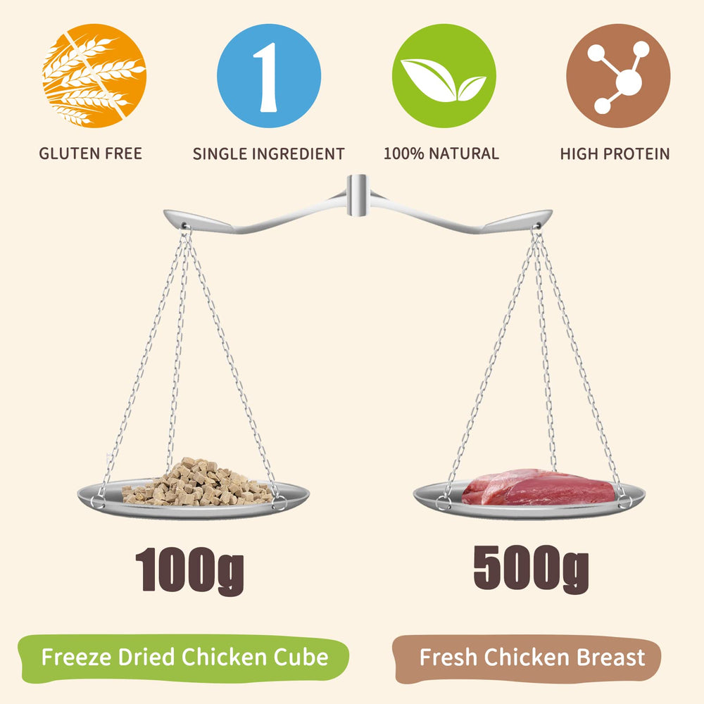 Dancing Tail duck cubes closeup emphasizes a single-ingredient treat for dogs and cats.