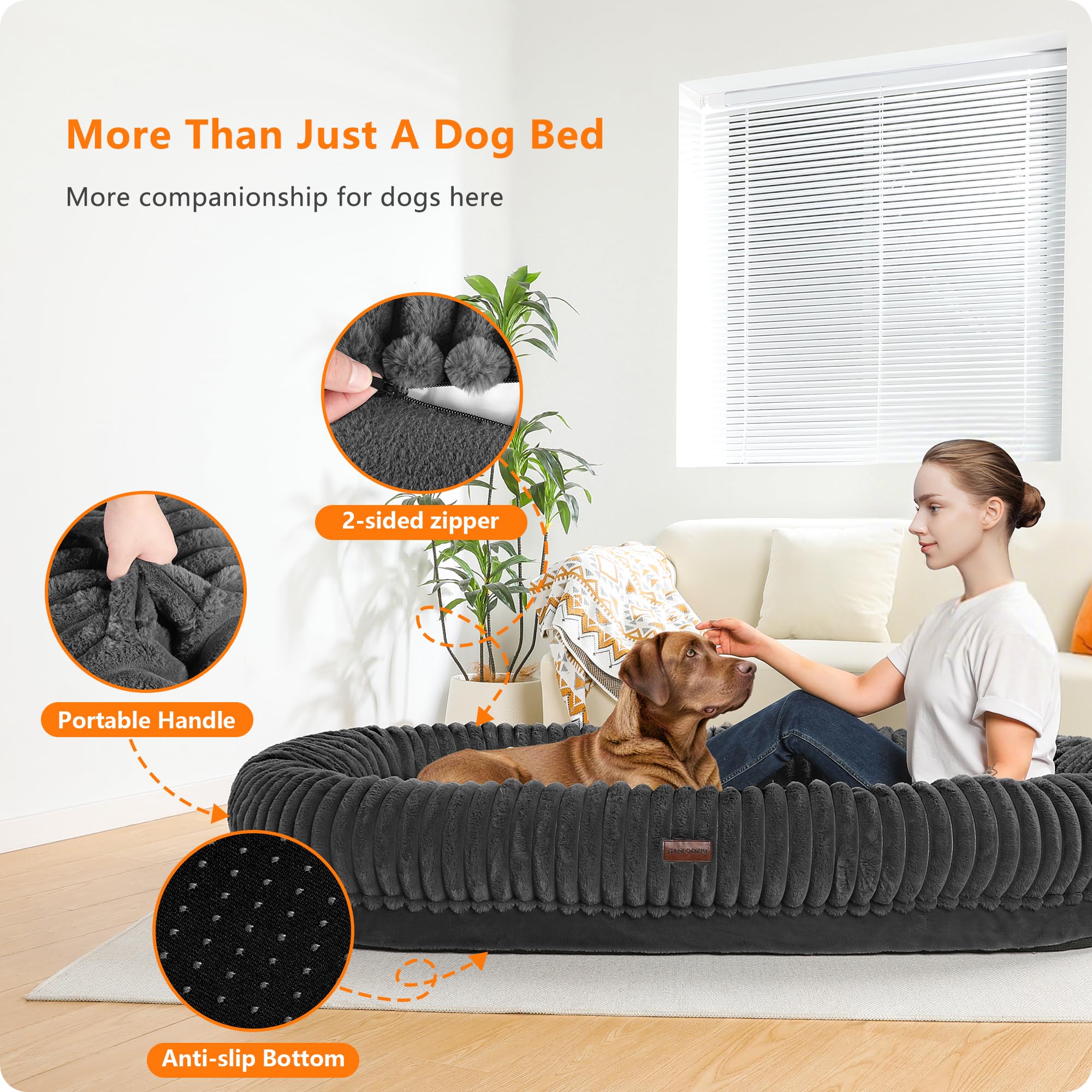 DANFOOZIO extra-large dog bed edge-support highlights 360° head and neck comfort.