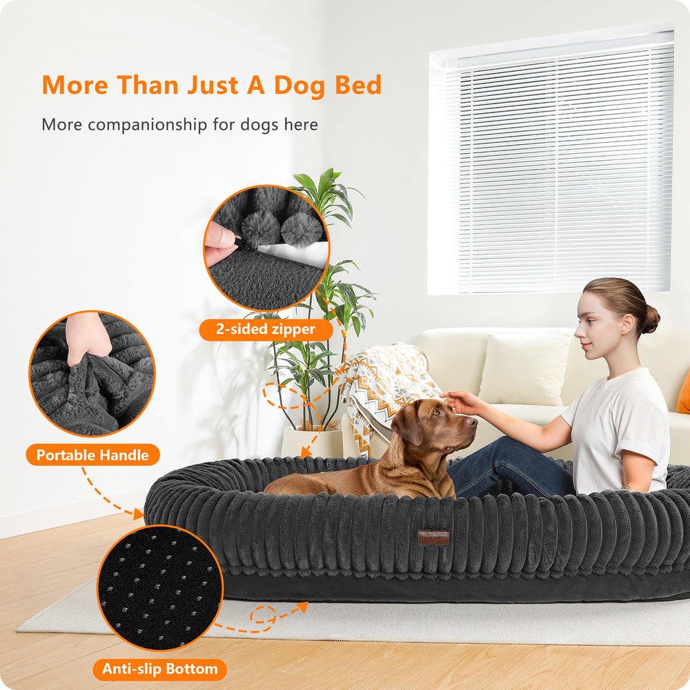 DANFOOZIO extra-large dog bed edge-support highlights 360° head and neck comfort.
