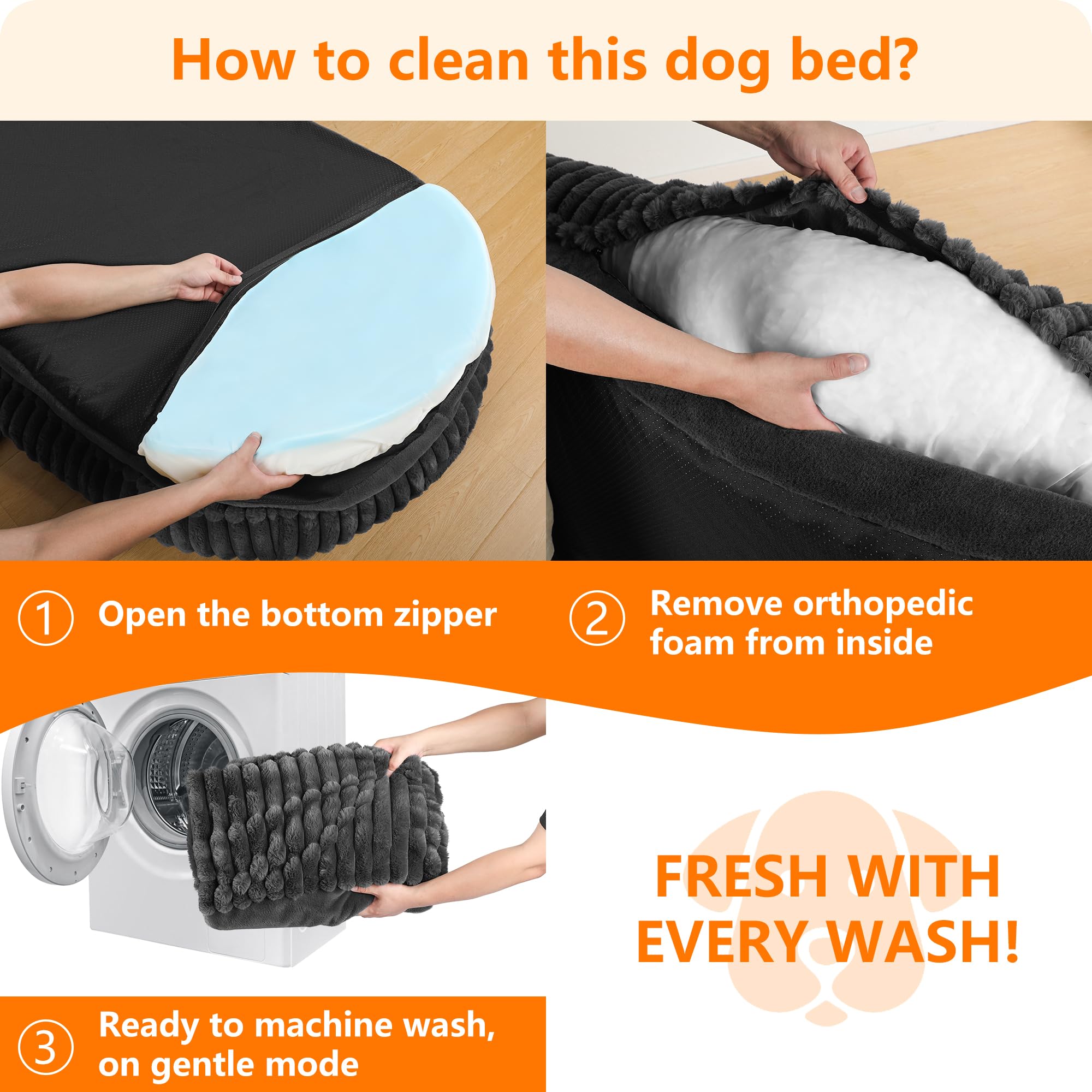 DANFOOZIO extra-large dog bed storage-pocket shows convenient organization.