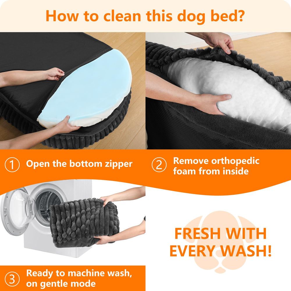 DANFOOZIO extra-large dog bed storage-pocket shows convenient organization.