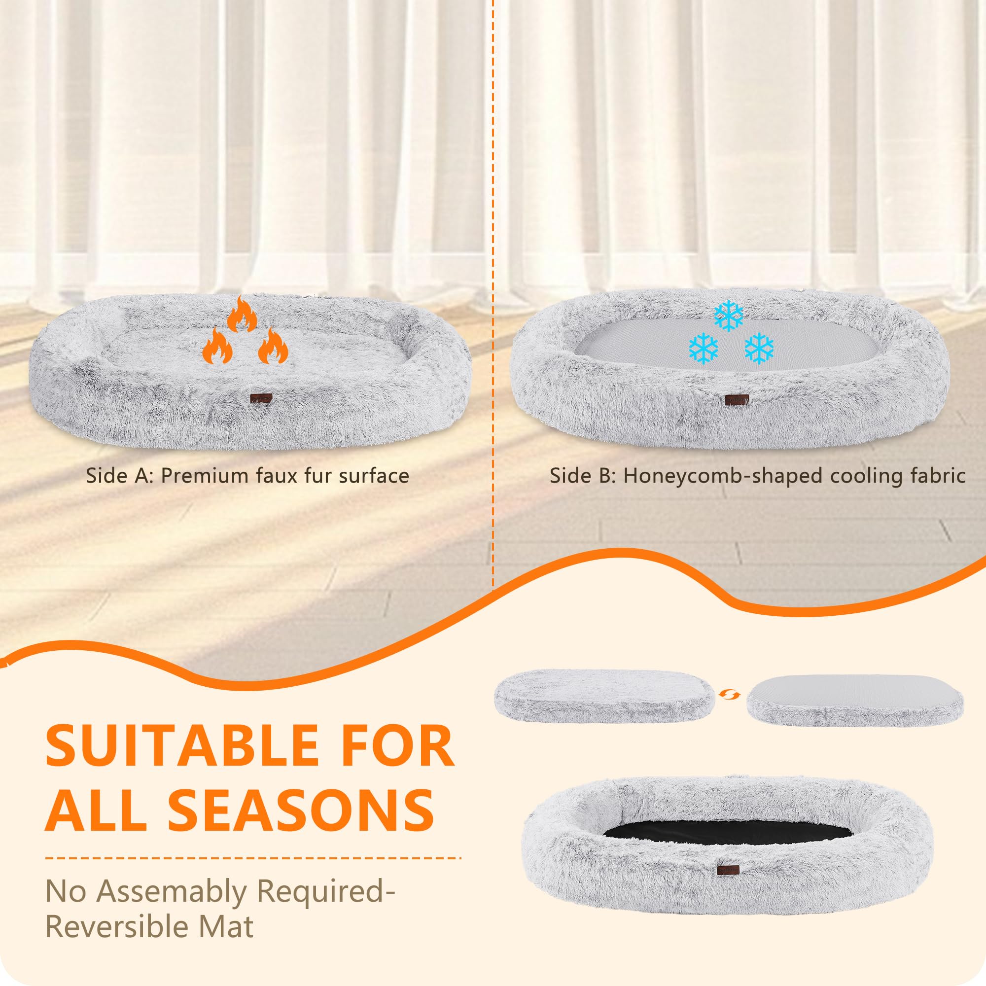 DANFOOZIO human-dog-bed reversible mat with warm fur and cooling fabric