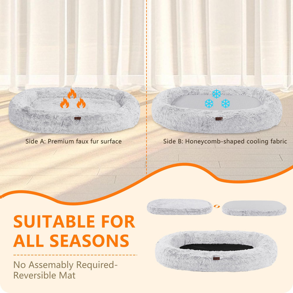DANFOOZIO human-dog-bed reversible mat with warm fur and cooling fabric