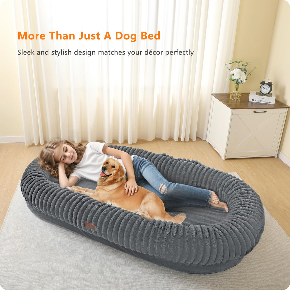 DANFOOZIO Human Dog Bed dimensions-63x37-4x11in clearly shown for space planning