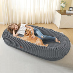 DANFOOZIO Human Dog Bed front view shows ample space for shared lounging and companionship