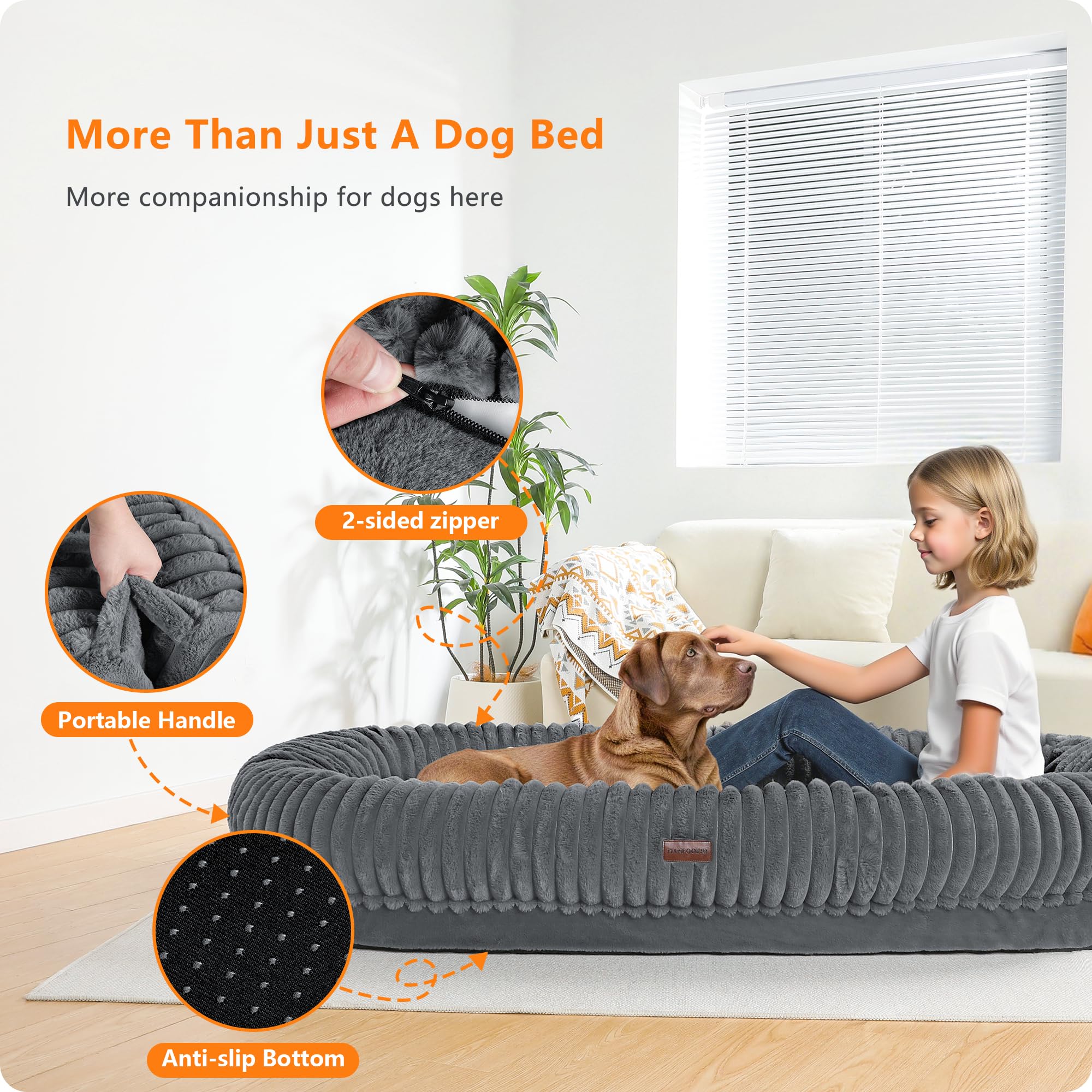 DANFOOZIO Human Dog Bed storage-pocket detail keeps essentials close at hand