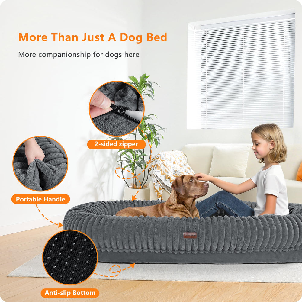 DANFOOZIO Human Dog Bed storage-pocket detail keeps essentials close at hand