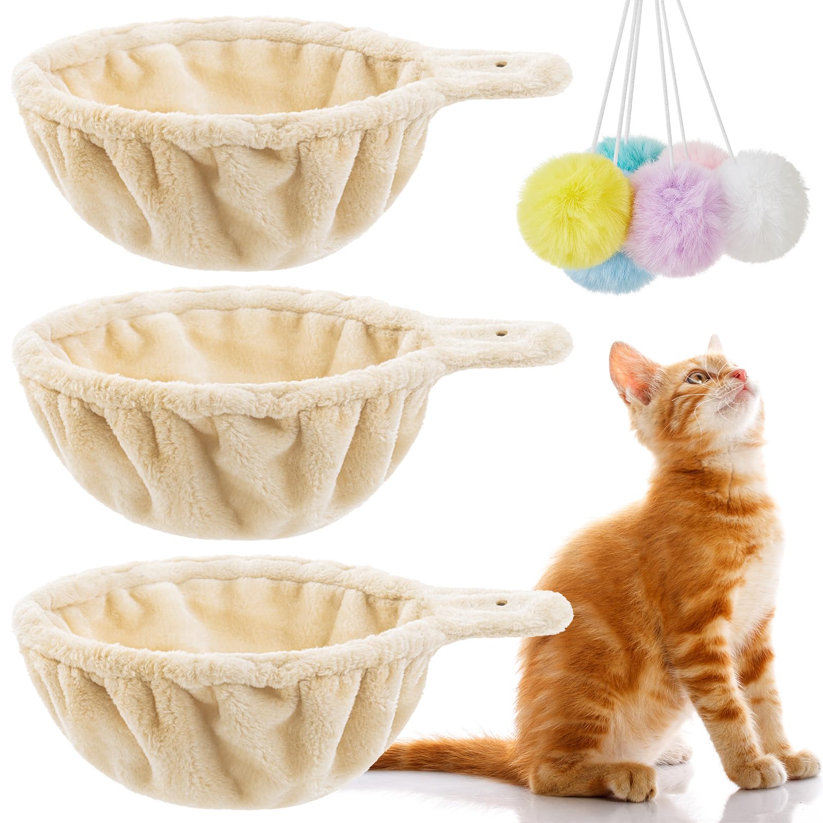 Dansydaisy 3-pack cat tree hammock bed beige demonstrates a roomy lounging space for larger cats.