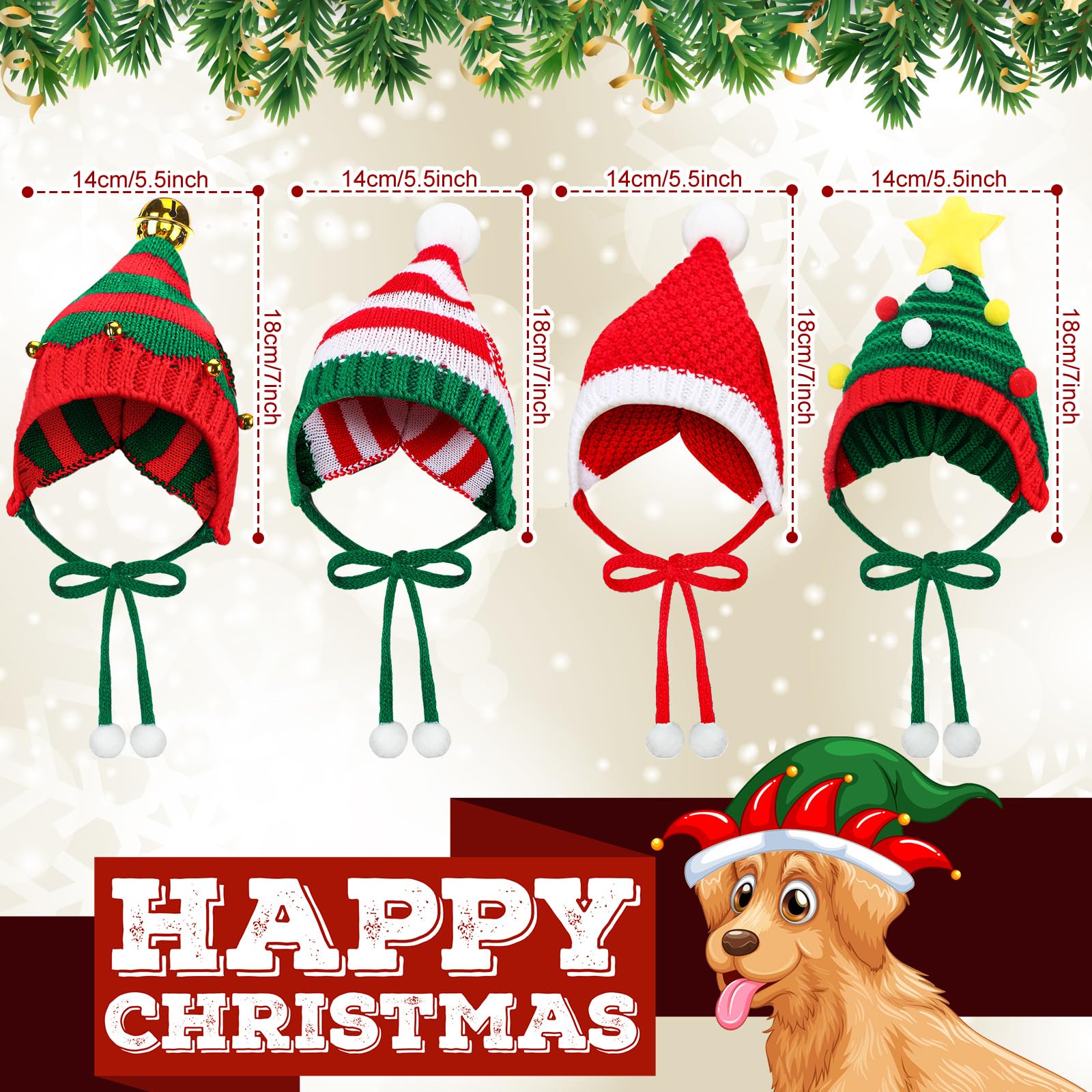 Dansydaisy Christmas dog hat set fits small breeds up to 15 lbs.