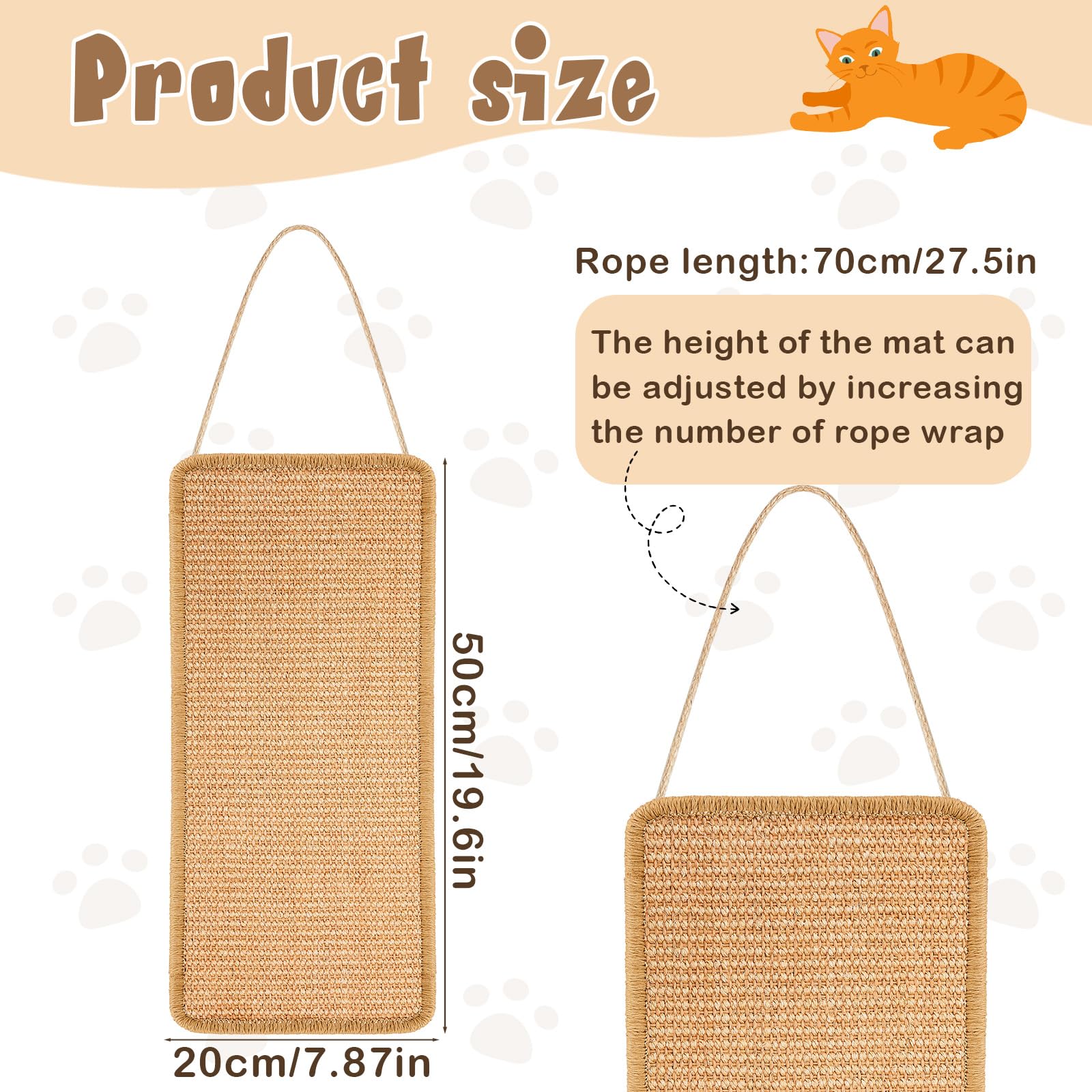 Dansydaisy hanging sisal scratchers wall-mount for cats with hemp rope.