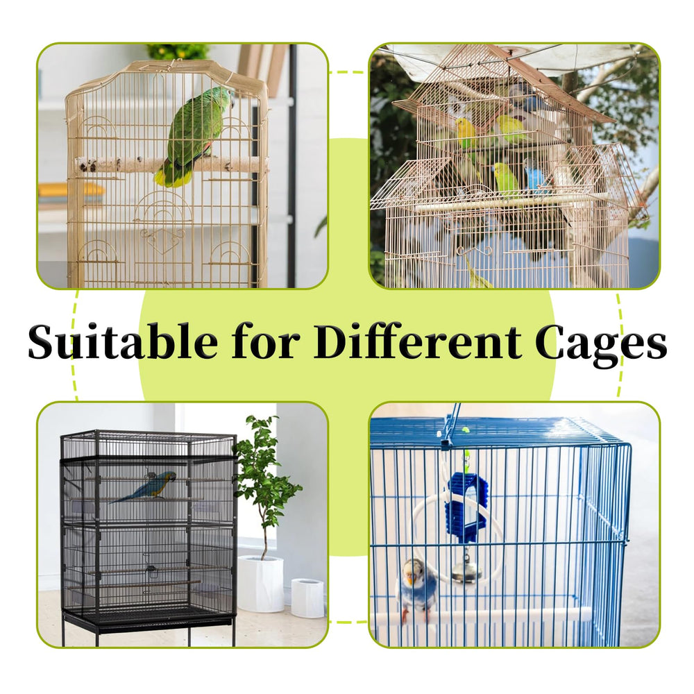 Daoeny cage on parrot cage shows effective seed containment during feeding