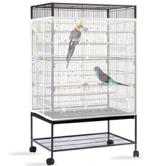Daoeny bird cage seed catcher with white sequins star, front view, mess reduction.