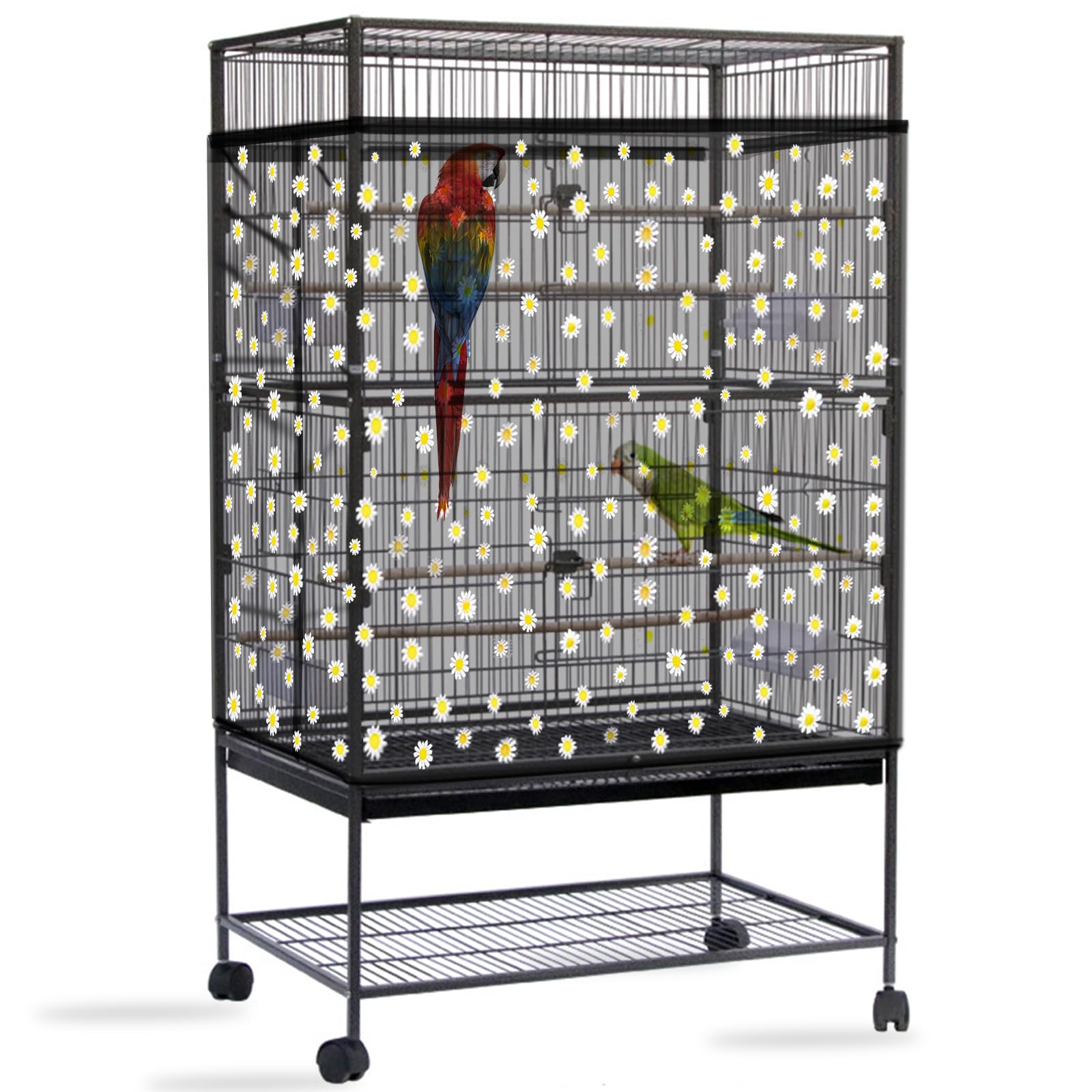 Daoeny seed catcher cover close-up reveals durable, mess-reducing fabric with a daisy design