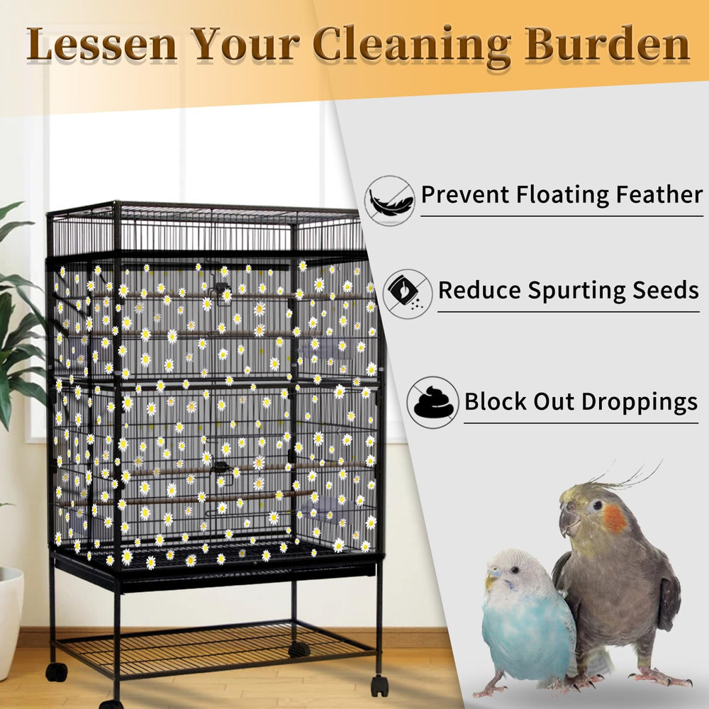 Daoeny black daisy-design cage cover on a cage demonstrates full coverage and containment