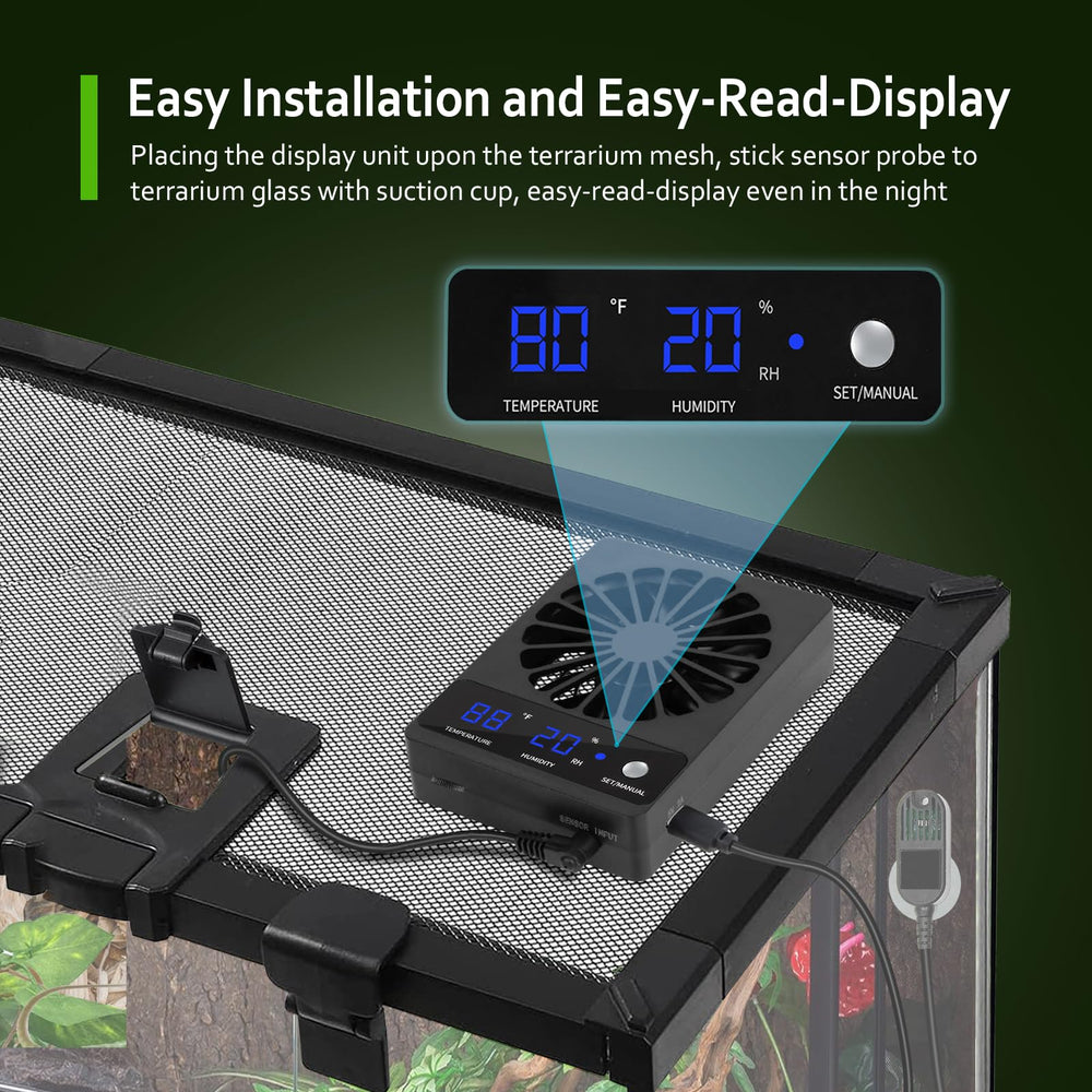 DAOTAILI reptile tank fan auto ventilation triggers airflow when humidity rises