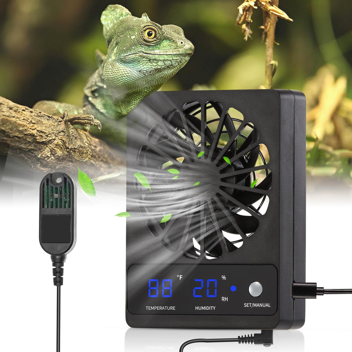 DAOTAILI reptile tank fan with LED display shows precise temp and humidity at a glance