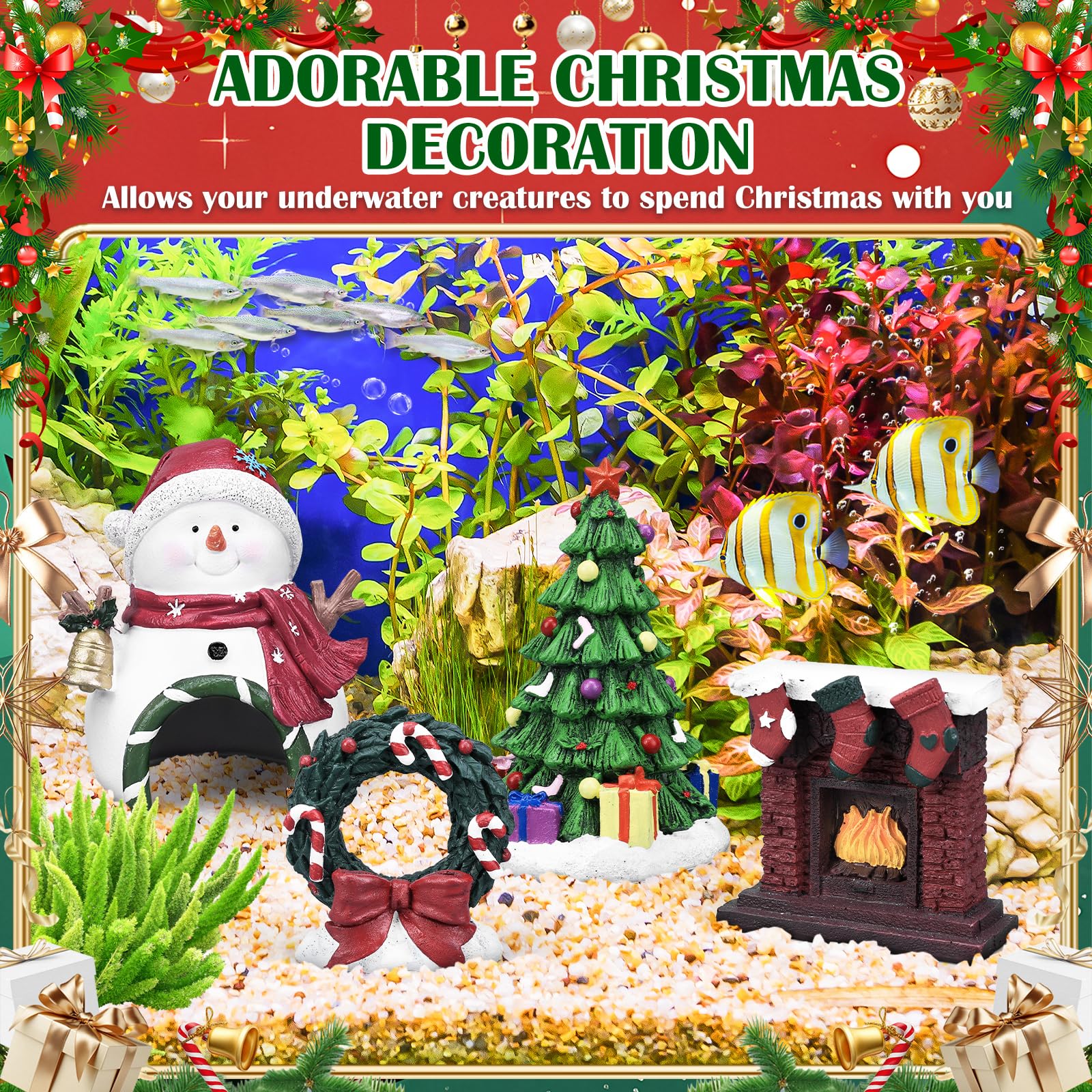 Darckle snowman aquarium decoration creates a playful holiday focal point.