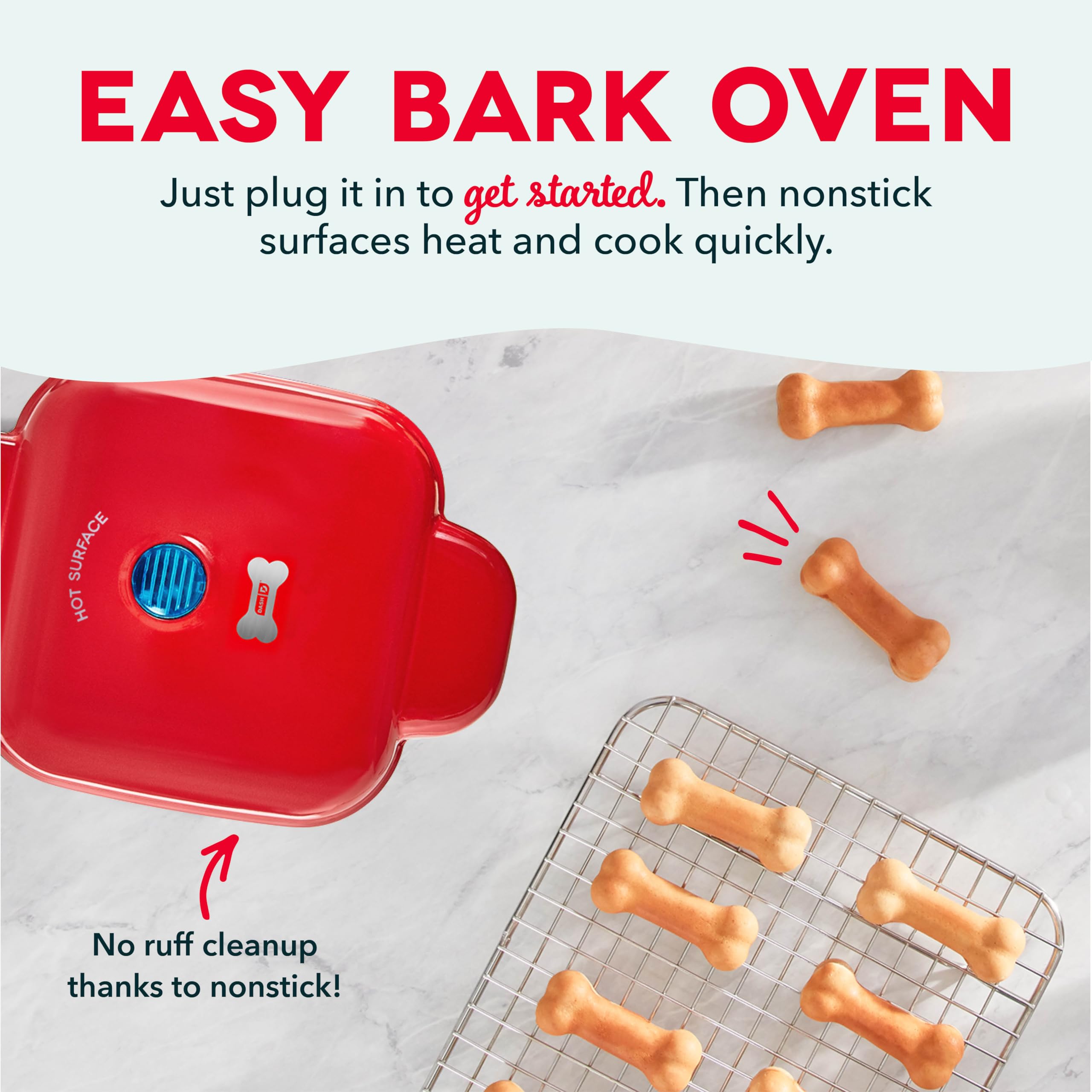 Dash Mini Dog Treat Maker six-bone molds demonstrates fun, bone-shaped snacks for training sessions.