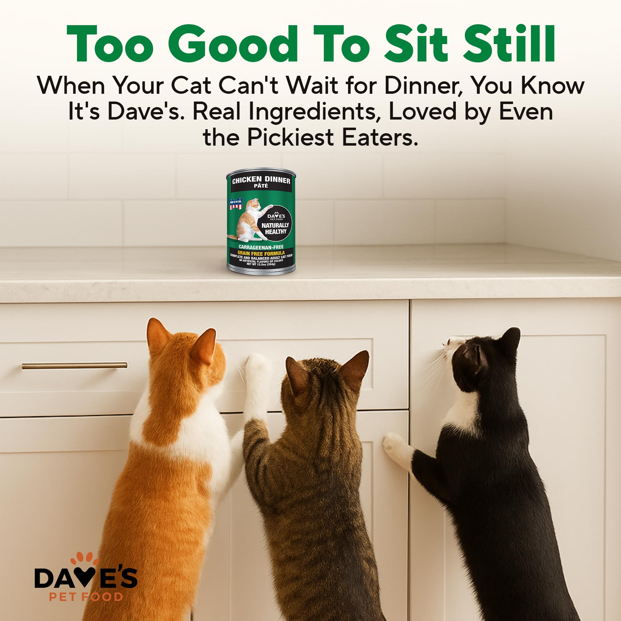 Dave's Pet Food AAFCO-compliant nutrition label indicates complete cat nutrition
