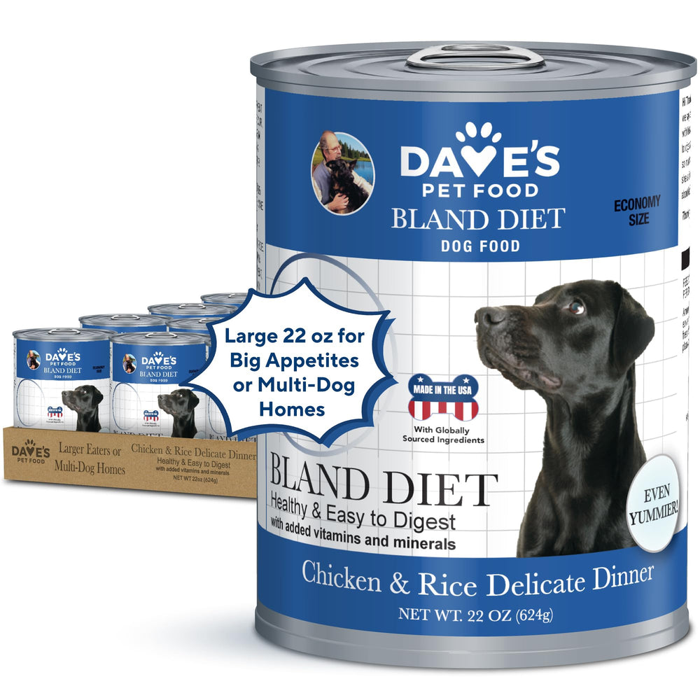 Dave's Pet Food Bland Diet dog food chicken and rice 22oz case delivers gentle digestion for sensitive stomachs