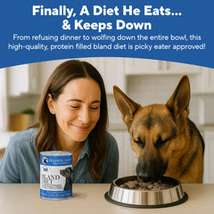 Dave's Pet Food Bland Diet topper image suggests using as a kibble topper to entice meals.