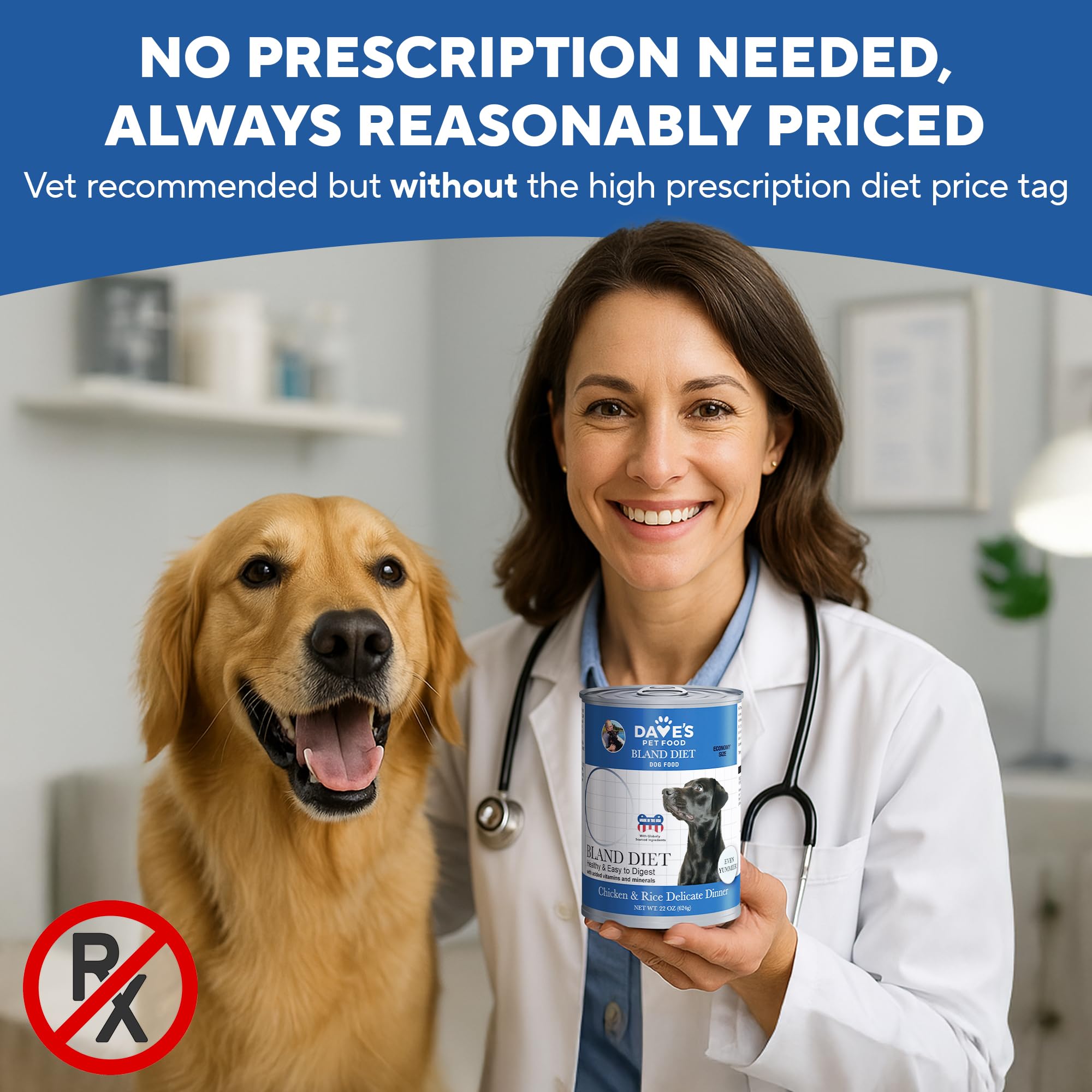 Dave's Pet Food Bland Diet ingredients label communicates simple wheat-free recipe