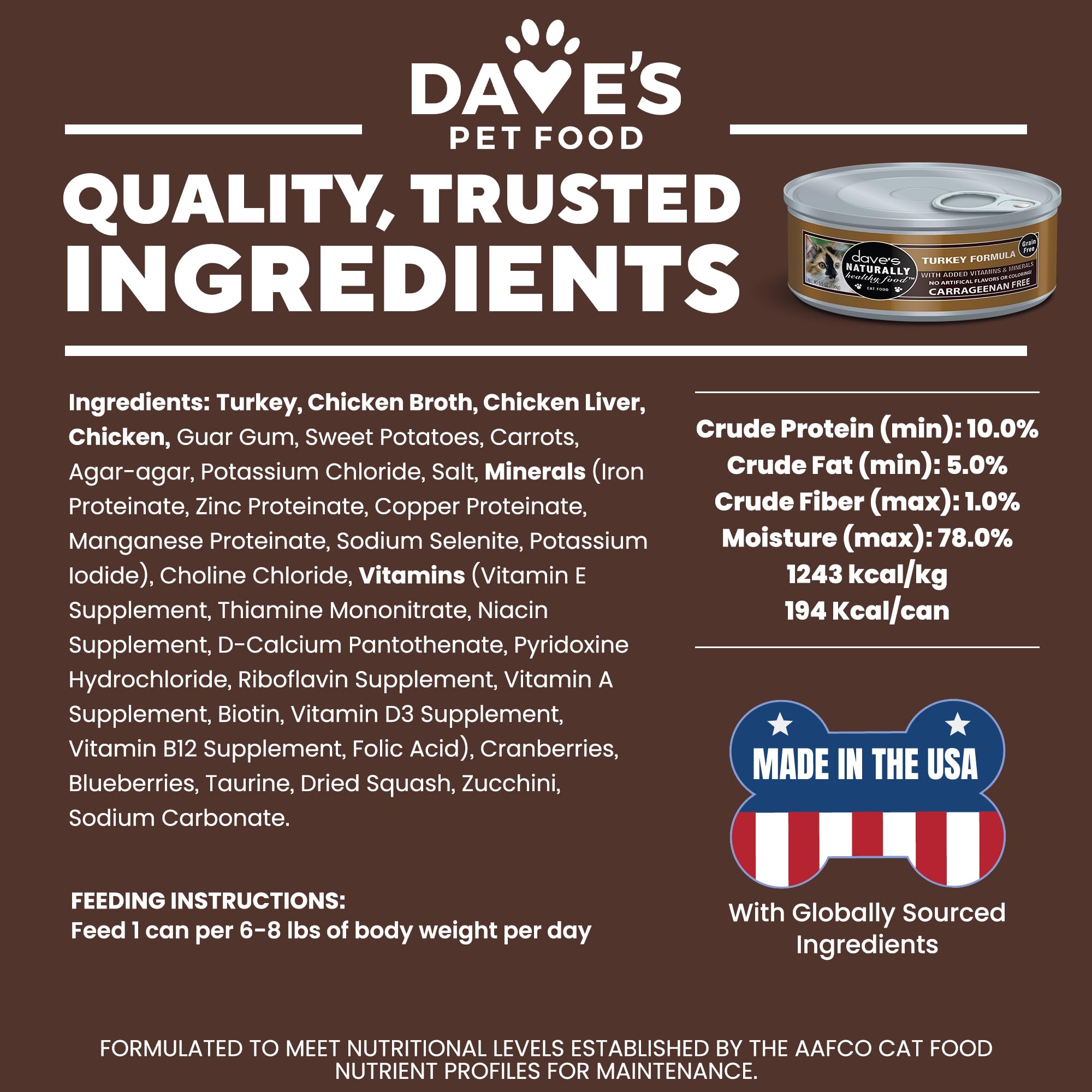 Dave's Pet Food made-in-USA turkey pate packaging highlights domestic sourcing