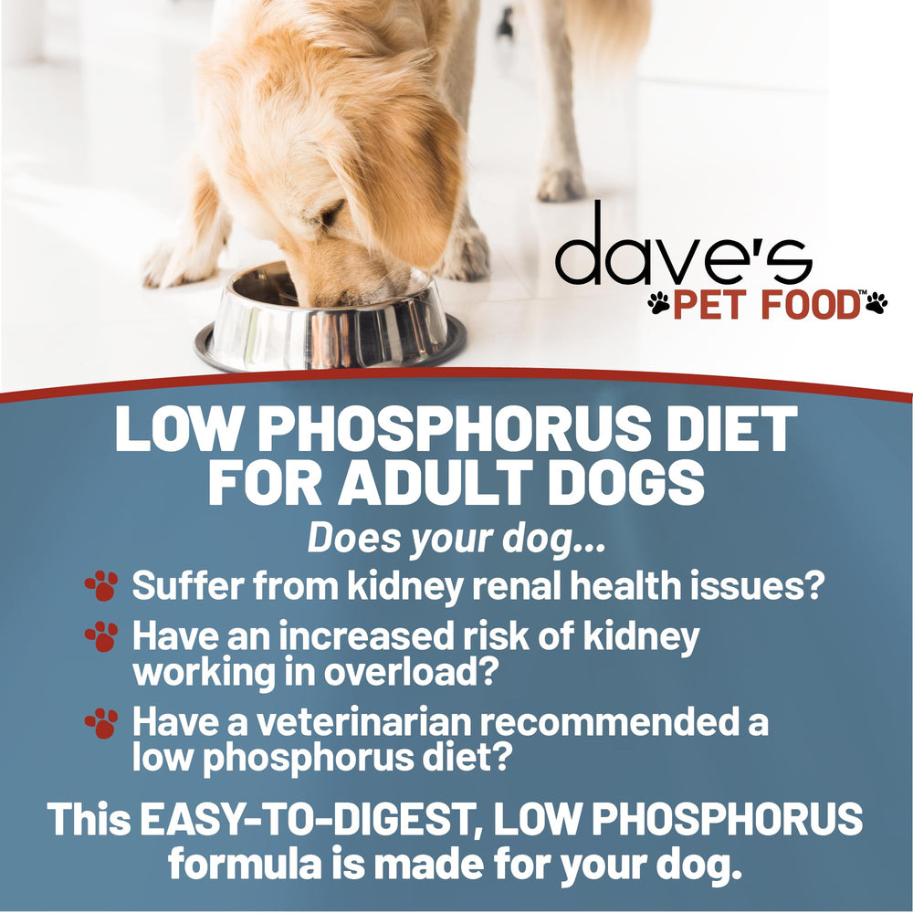 Chicken formula label on Dave's Kidney Care dog food packaging