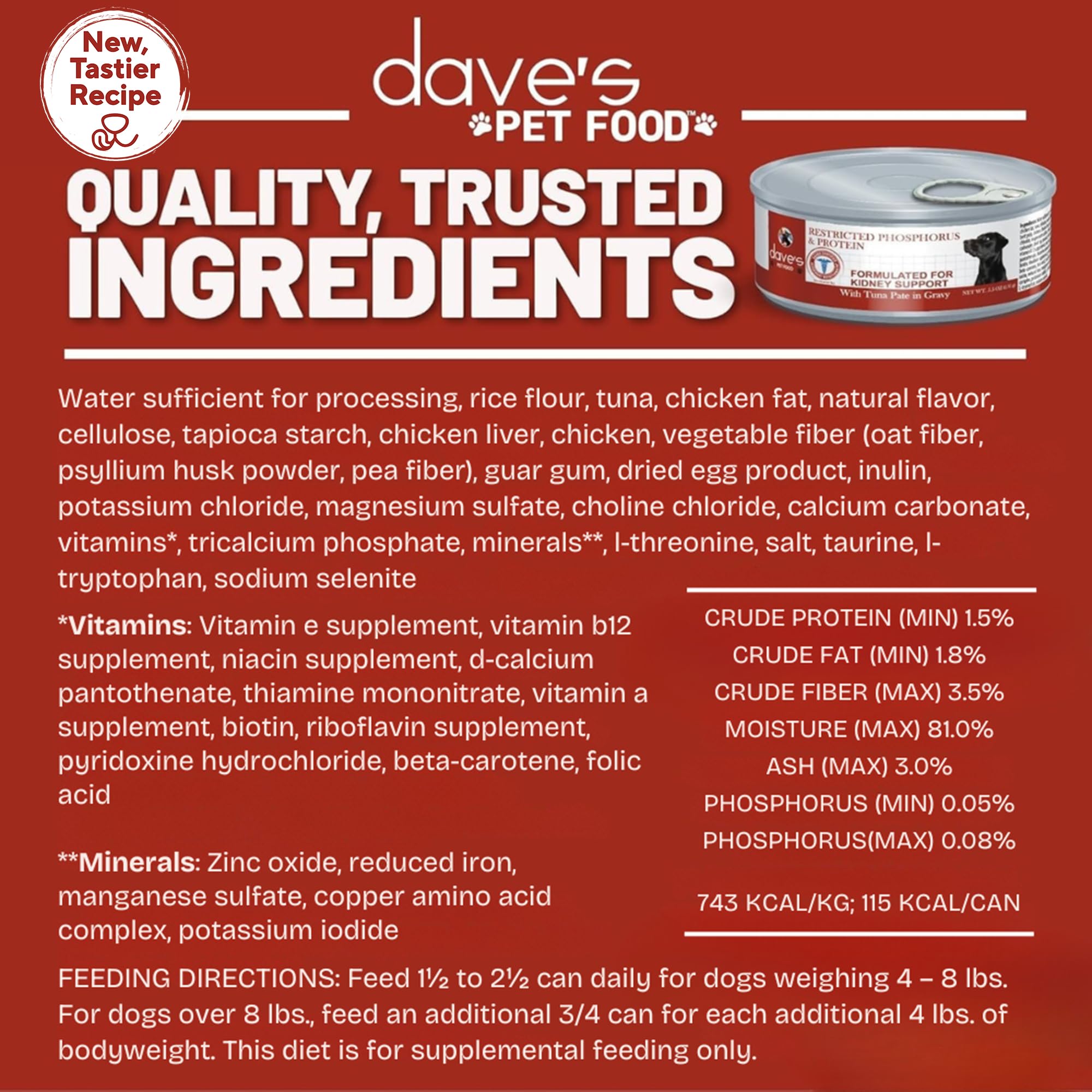 Dave's Pet Food Kidney Support Tuna Pate cans grouped demonstrates convenient non-prescription nutrition.