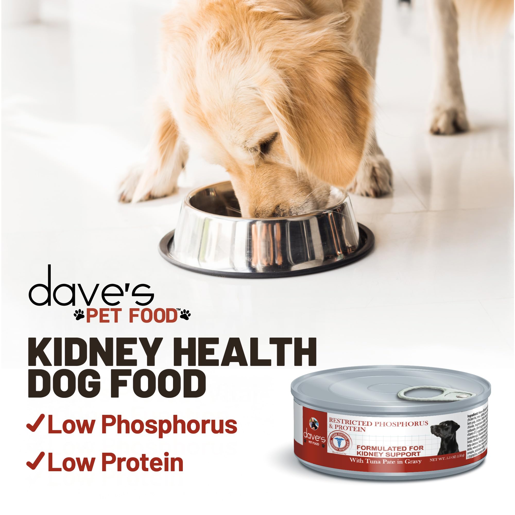 Dave's Pet Food Kidney Support Tuna Pate ingredients closeup highlights omega-3 and vitamins.