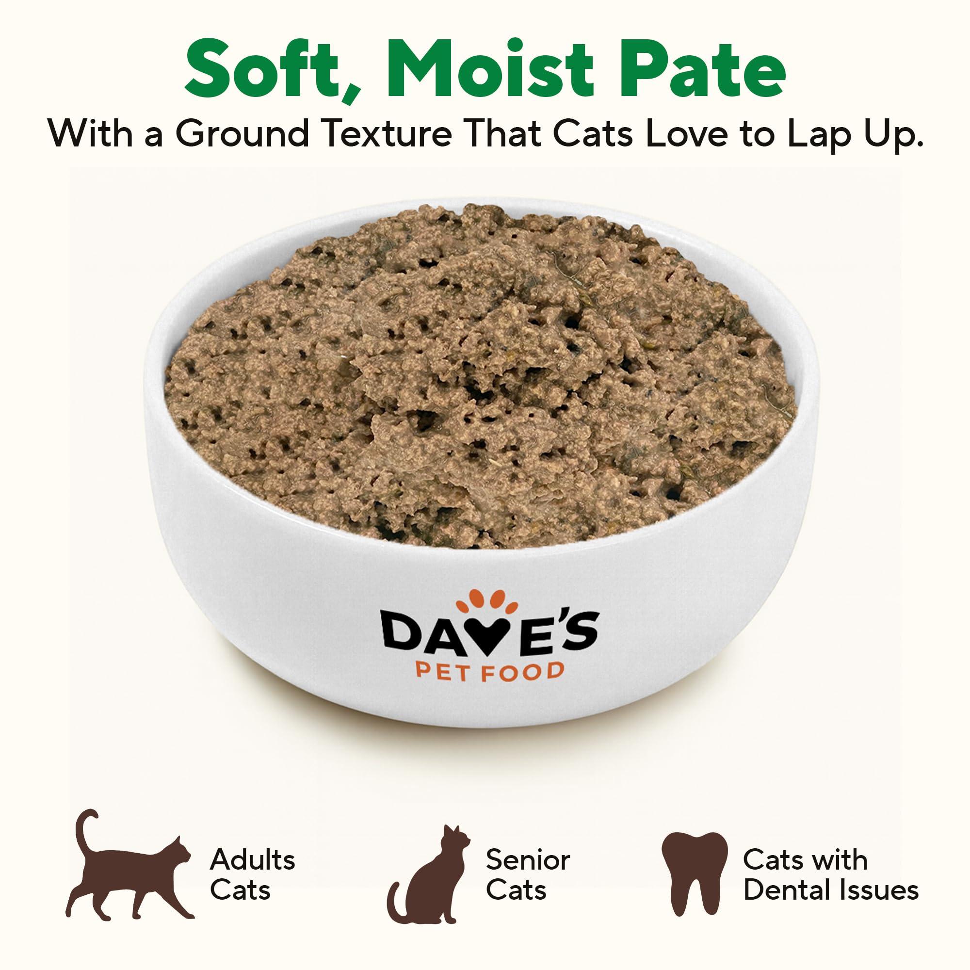 Dave's Pet Food label close-up highlights gluten-free promise and no artificial flavors.