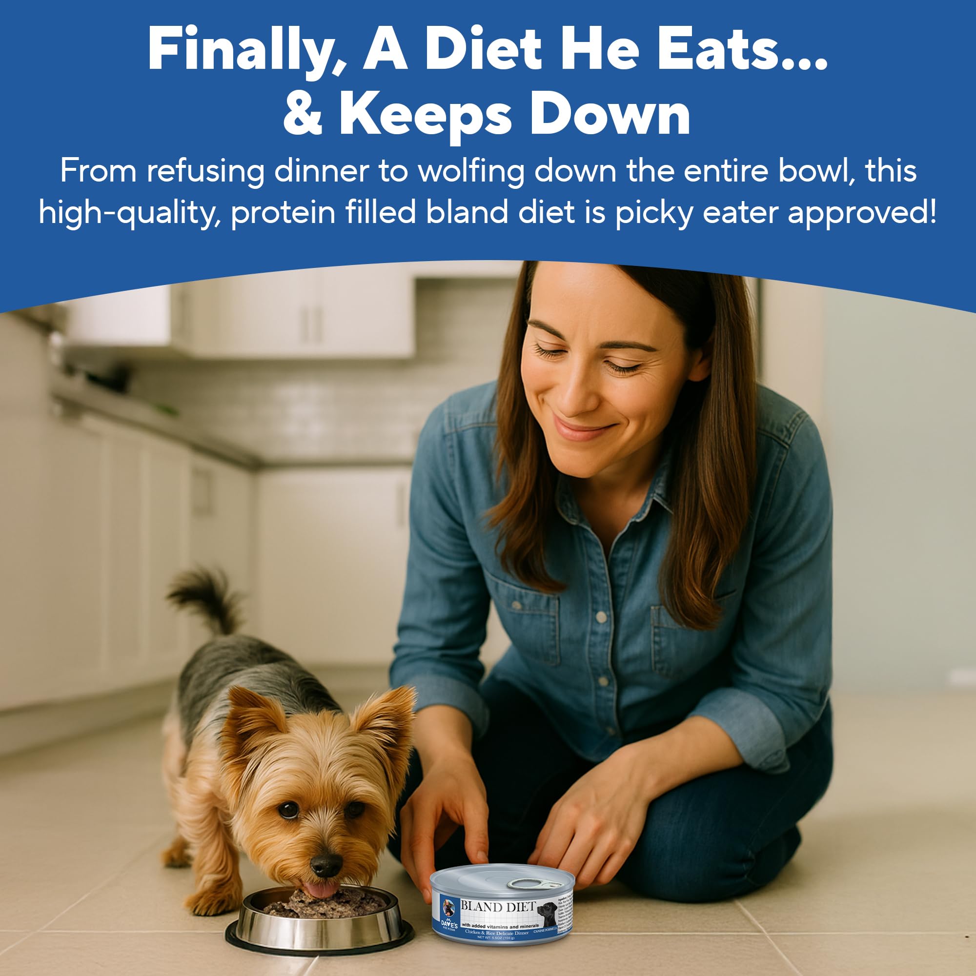 Dave's Pet Food Sensitive Stomach topper over kibble demonstrates versatile feeding option
